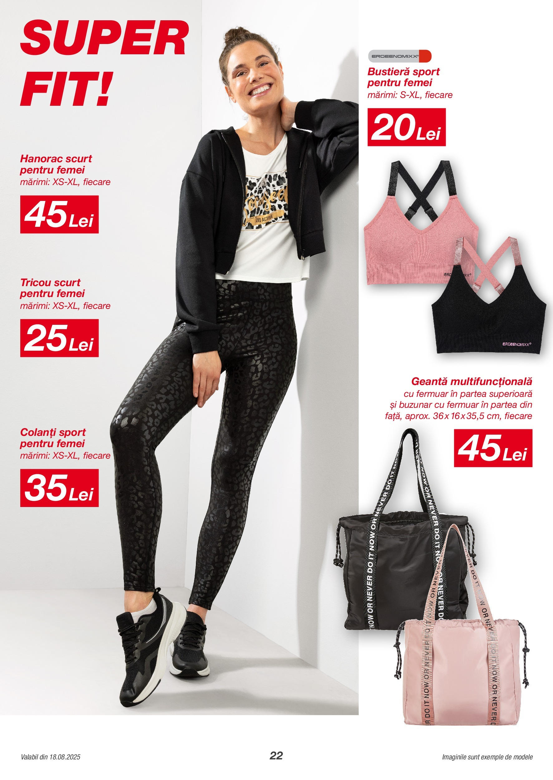 Kik catalog 18.08.2025 - Online magazin Romania | Pagină: 22 | Produse: Geantă, Bustieră, Tricou, Colanți