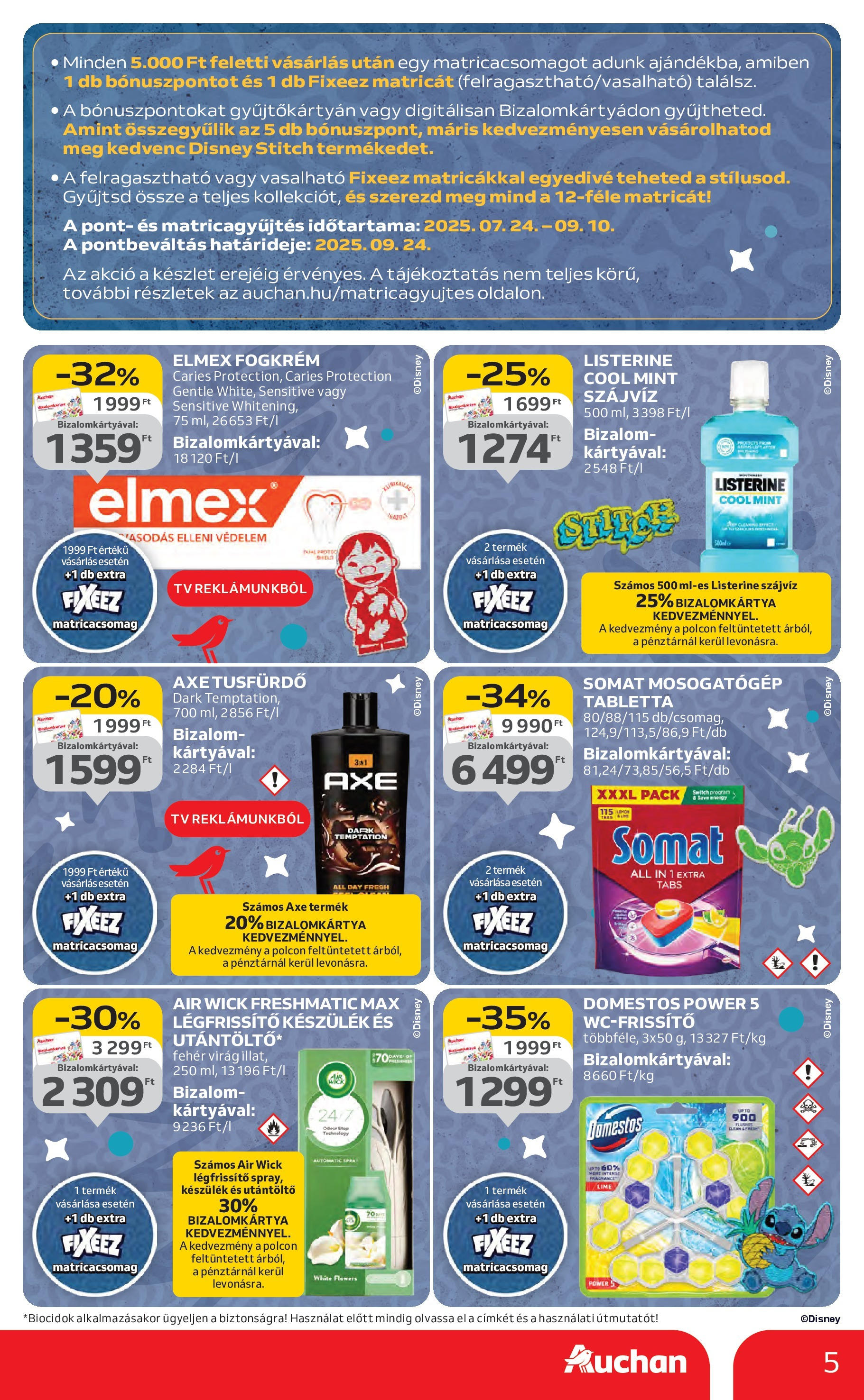 Auchan Akciós újság - 2025.08.14. -tól/töl > akció, lapozható szórólap 🛍️ | Oldal: 5 | Termékek: Virag, TV, Légfrissítő, Fogkrém