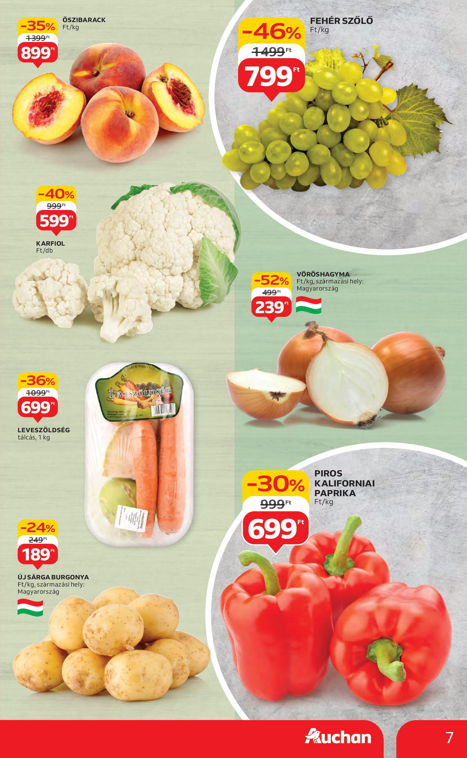 Auchan Akciós újság - 2025.08.14. -tól/töl > akció, lapozható szórólap 🛍️ | Oldal: 7 | Termékek: Szőlő, Karfiol, Vöröshagyma, Kaliforniai paprika