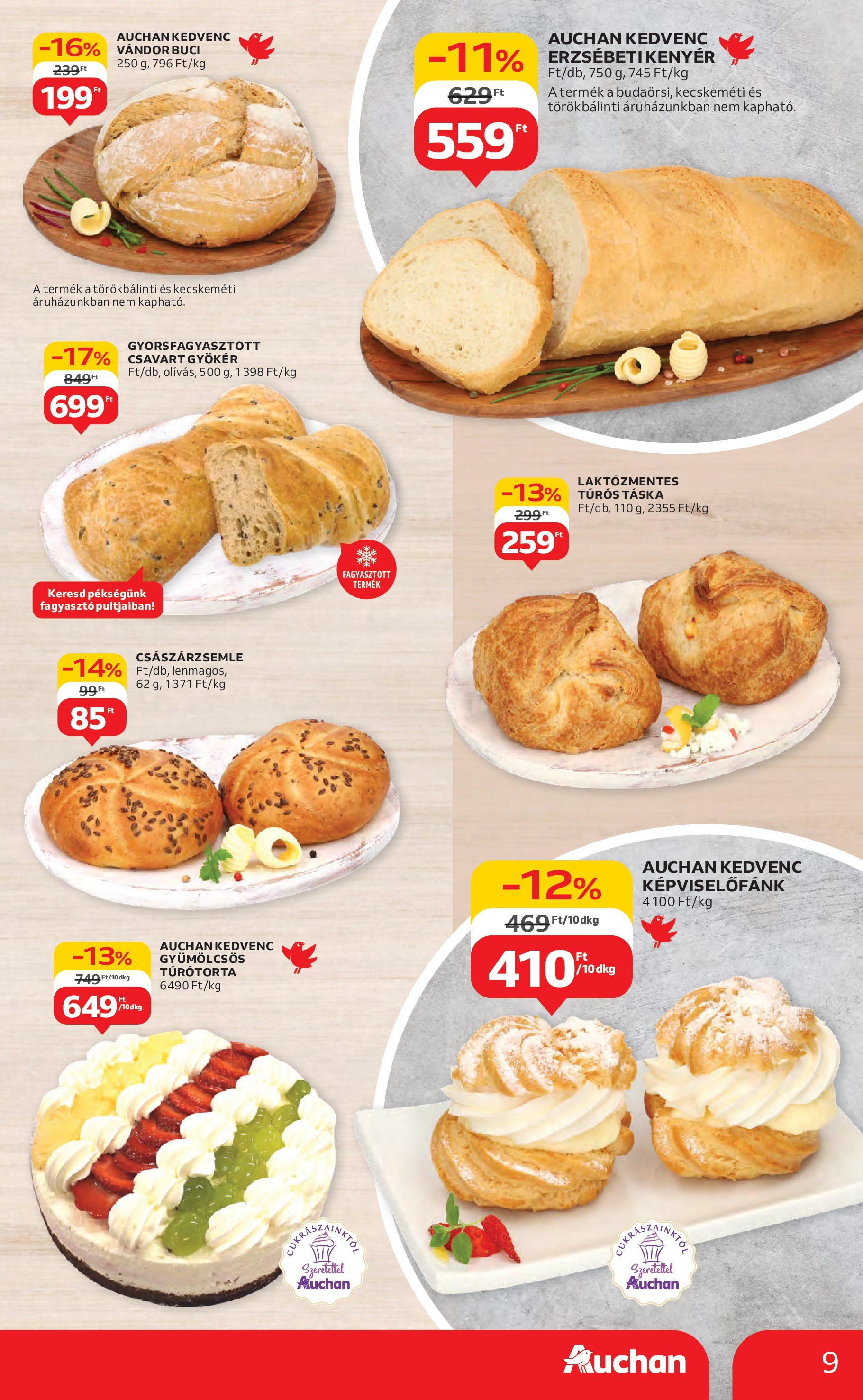 Auchan Akciós újság - 2025.08.14. -tól/töl > akció, lapozható szórólap 🛍️ | Oldal: 9 | Termékek: Túrós táska, Táska, Császárzsemle