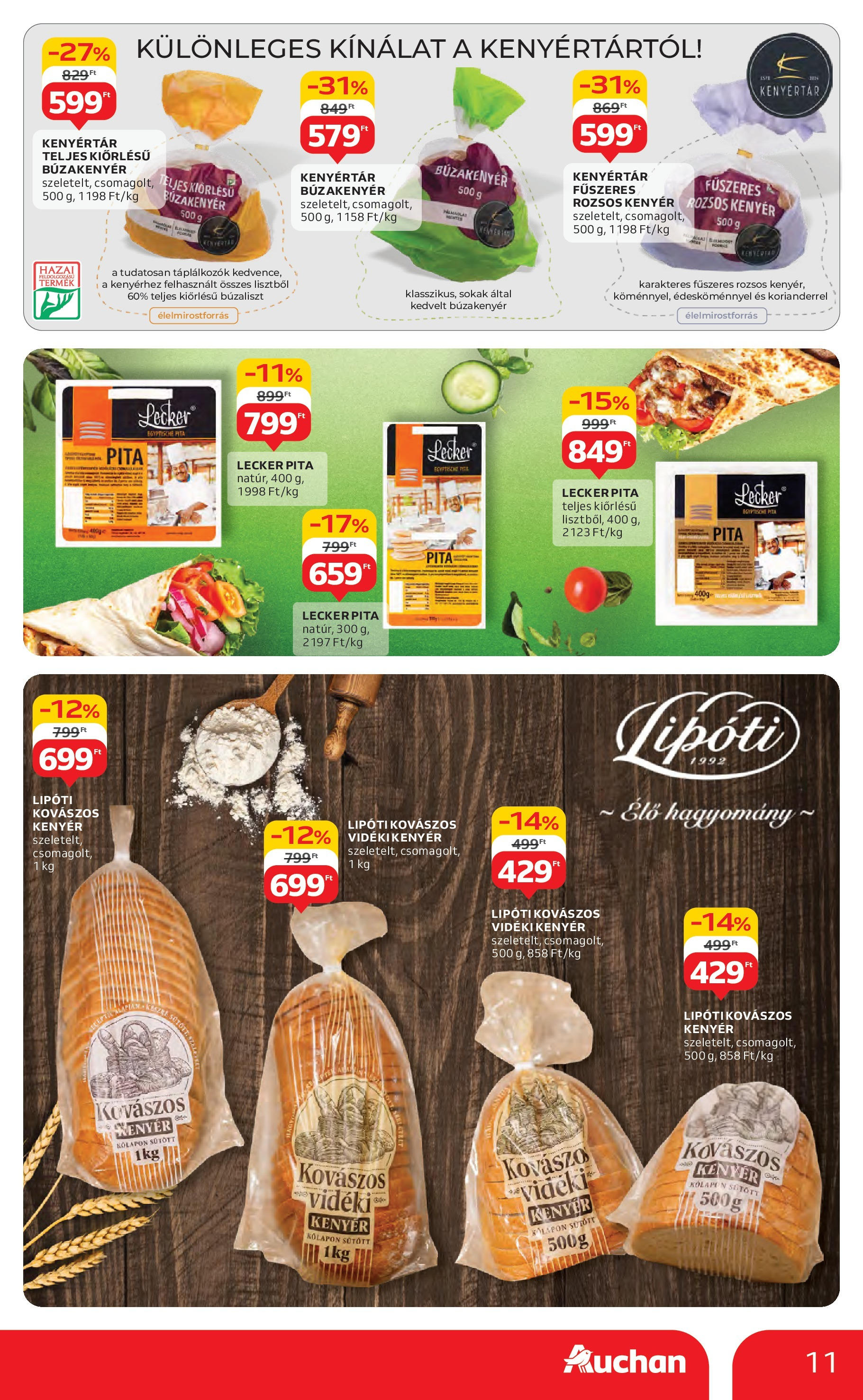 Auchan Akciós újság - 2025.08.14. -tól/töl > akció, lapozható szórólap 🛍️ | Oldal: 11 | Termékek: Pita, Kenyér
