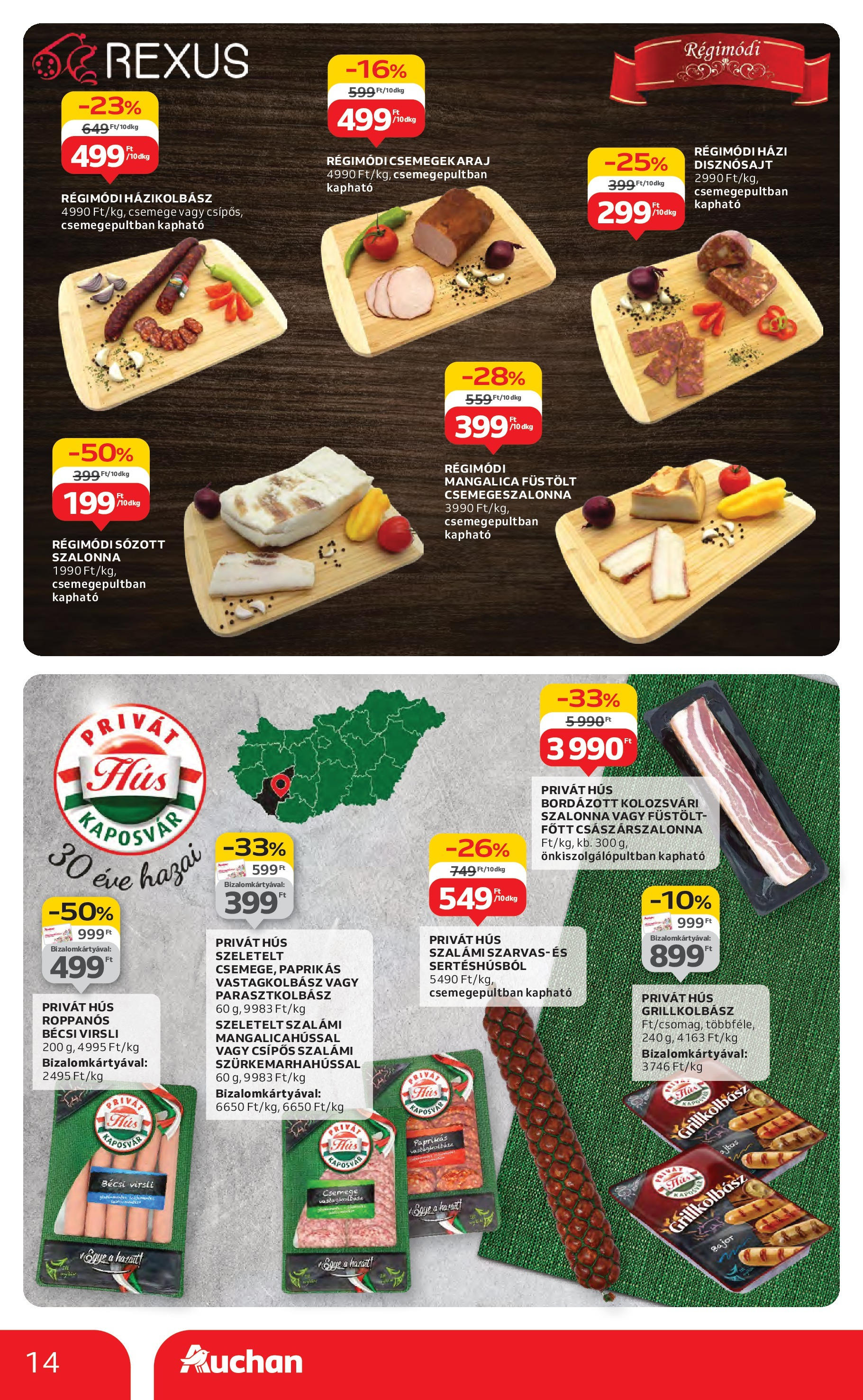 Auchan Akciós újság - 2025.08.14. -tól/töl > akció, lapozható szórólap 🛍️ | Oldal: 14 | Termékek: Grillkolbász, Császárszalonna, Szalámi, Szalonna