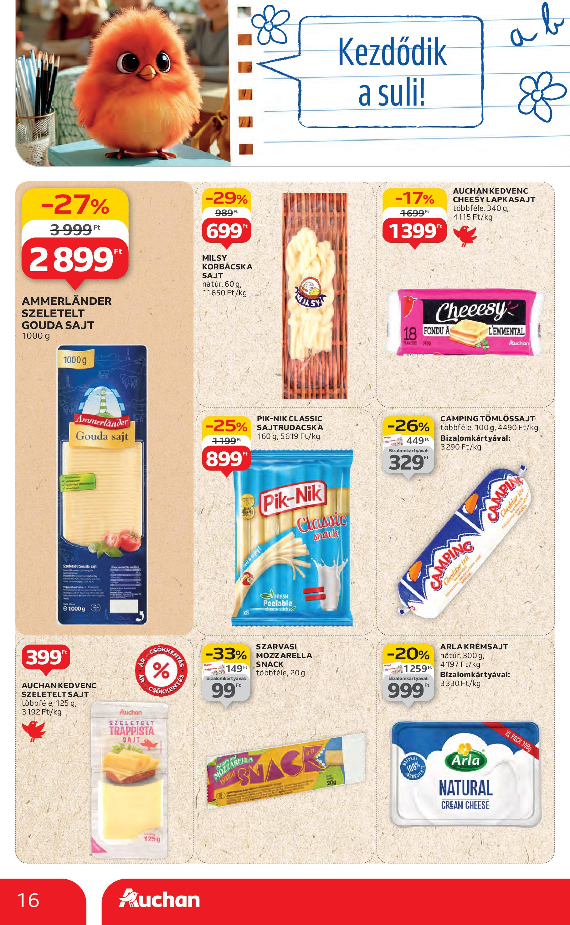 Auchan Akciós újság - 2025.08.14. -tól/töl > akció, lapozható szórólap 🛍️ | Oldal: 16 | Termékek: Mozzarella, Lapkasajt, Gouda, Sajt