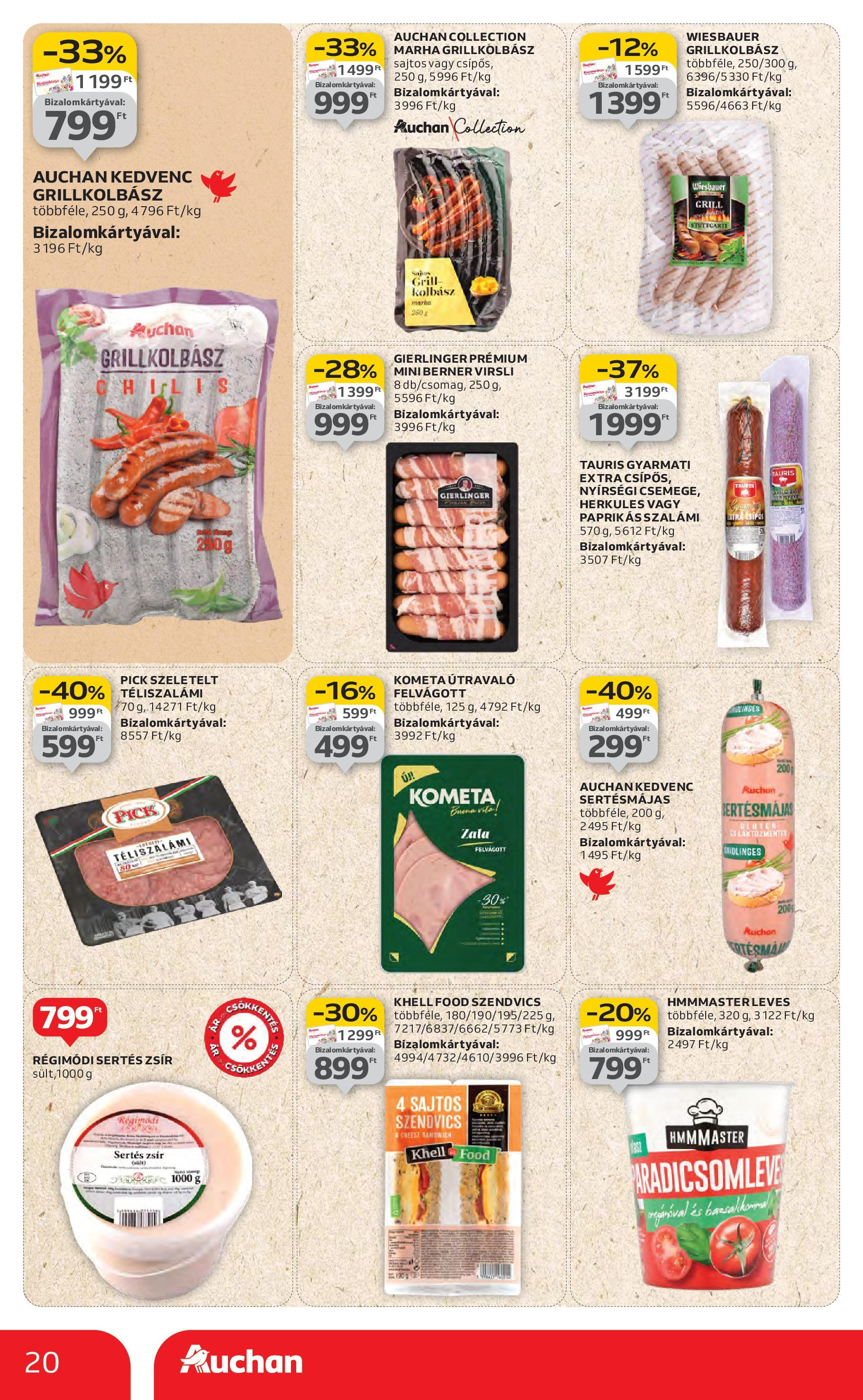 Auchan Akciós újság - 2025.08.14. -tól/töl > akció, lapozható szórólap 🛍️ | Oldal: 20 | Termékek: Grillkolbász, Grill, Felvágott, Téliszalámi
