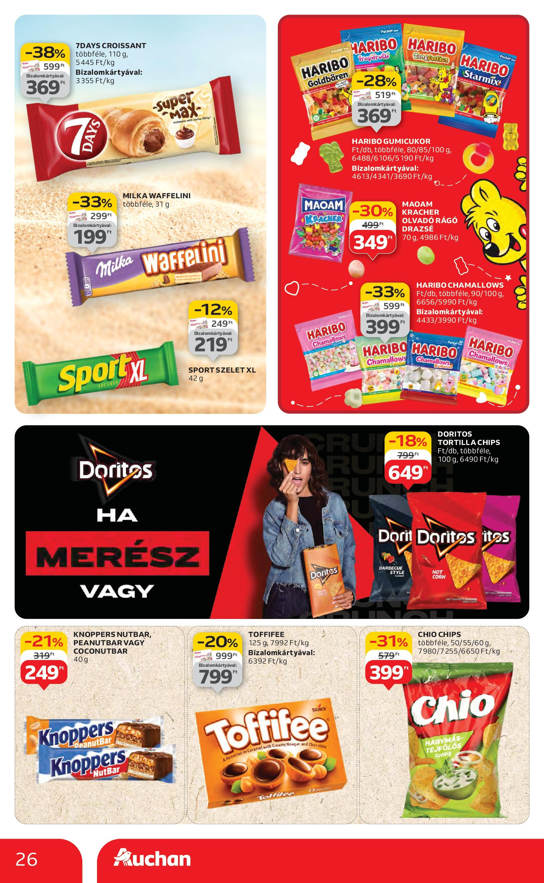 Auchan Akciós újság - 2025.08.14. -tól/töl > akció, lapozható szórólap 🛍️ | Oldal: 26 | Termékek: Chips, Tortilla, Gumicukor, Drazsé