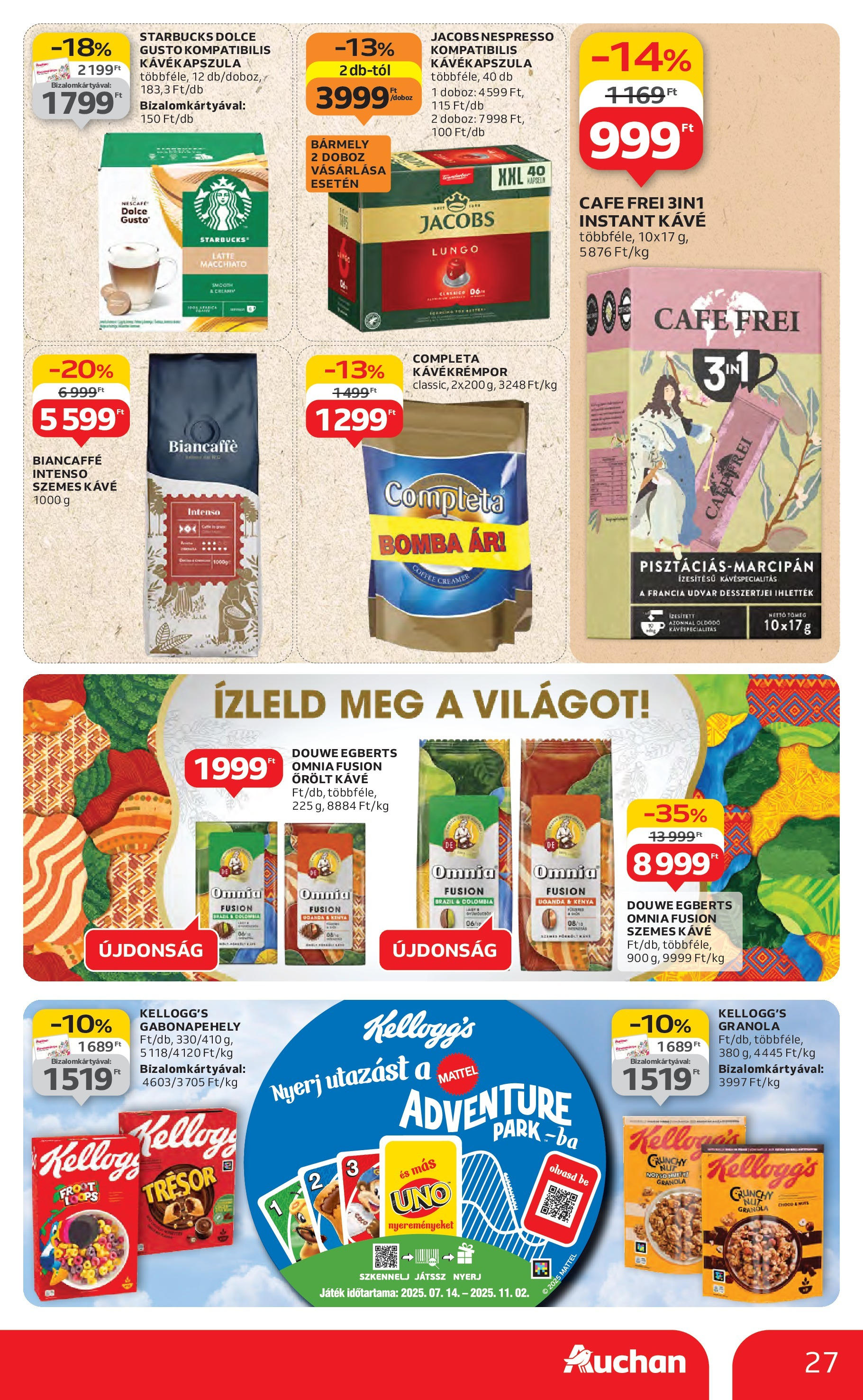 Auchan Akciós újság - 2025.08.14. -tól/töl > akció, lapozható szórólap 🛍️ | Oldal: 27 | Termékek: Dolce Gusto, Nescafé, Játék, Szemes kávé