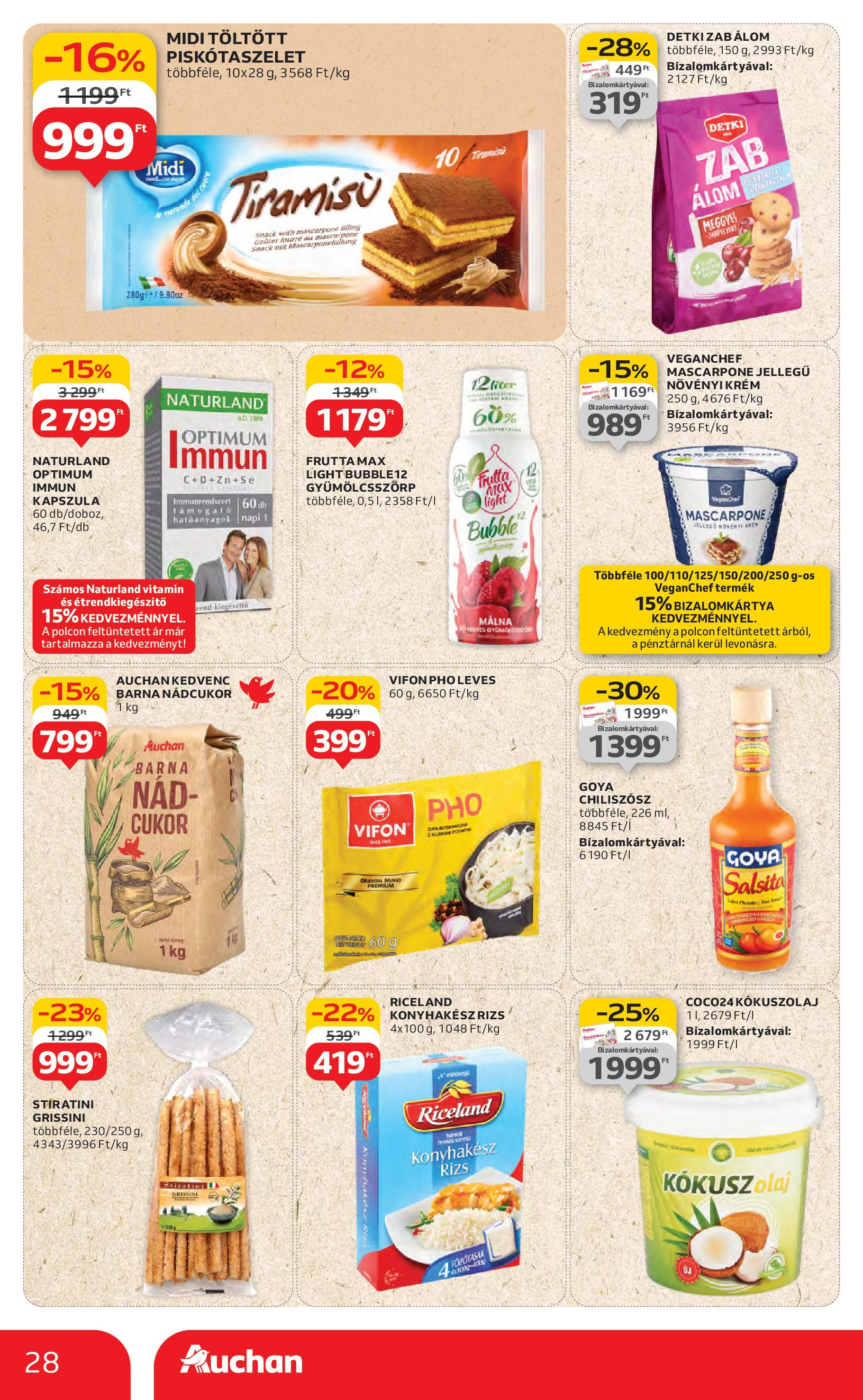 Auchan Akciós újság - 2025.08.14. -tól/töl > akció, lapozható szórólap 🛍️ | Oldal: 28 | Termékek: Kókuszolaj, Nádcukor, Grissini, Mascarpone
