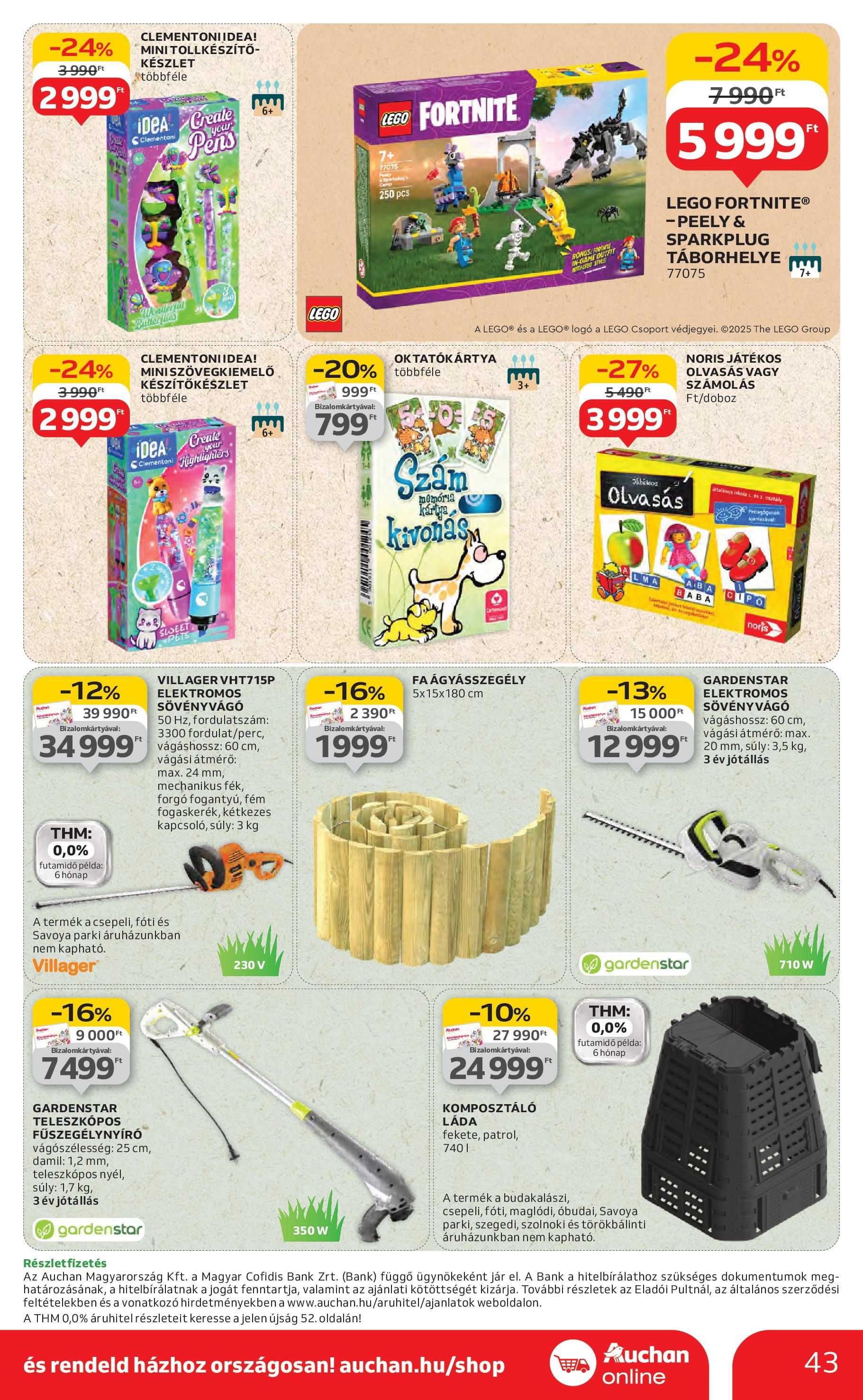 Auchan Akciós újság - 2025.08.14. -tól/töl > akció, lapozható szórólap 🛍️ | Oldal: 43 | Termékek: Ágyásszegély, Komposztáló, Sövényvágó, Fűszegélynyíró