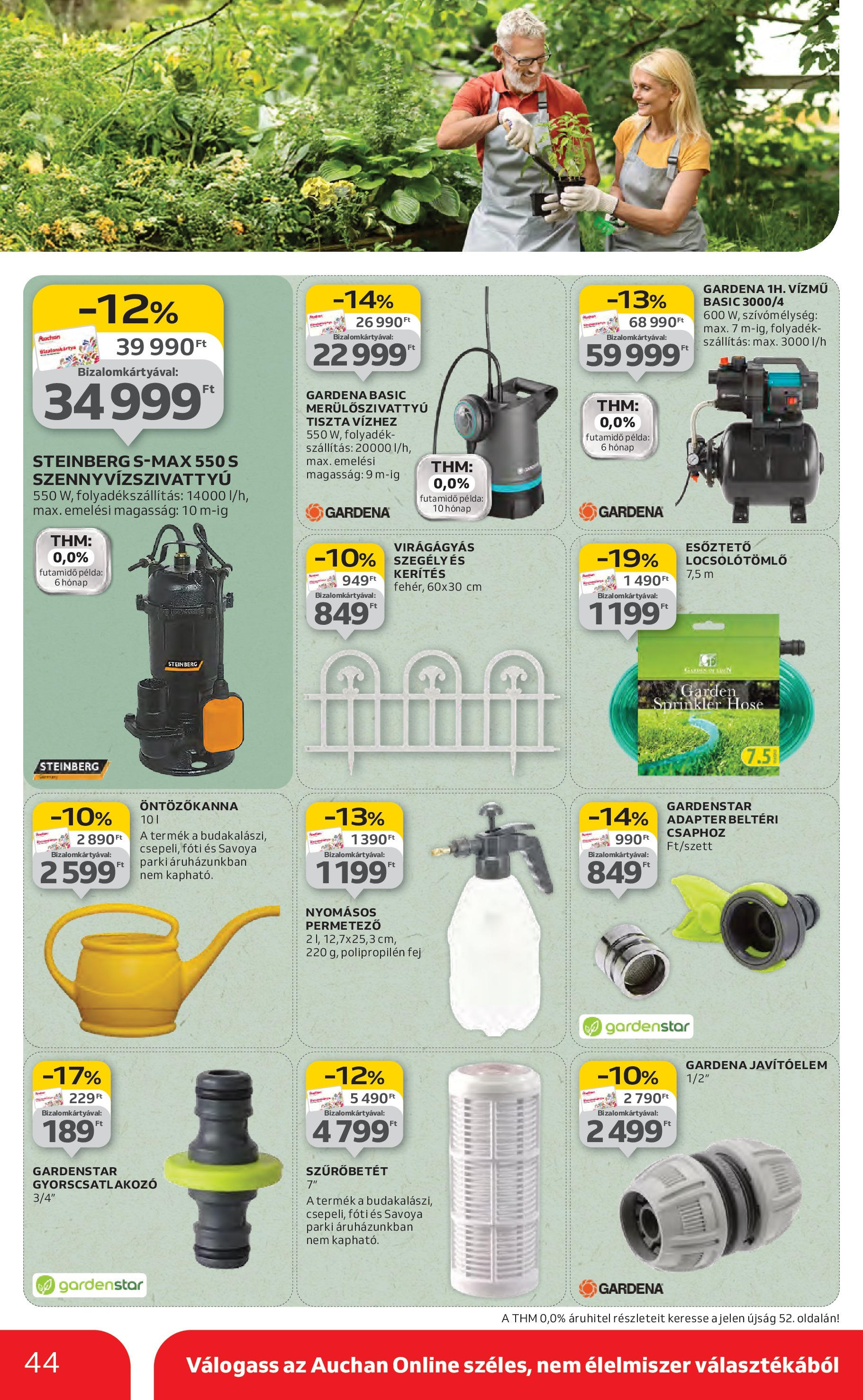 Auchan Akciós újság - 2025.08.14. -tól/töl > akció, lapozható szórólap 🛍️ | Oldal: 44 | Termékek: Öntözőkanna, Adapter, Permetező, Szennyvízszivattyú