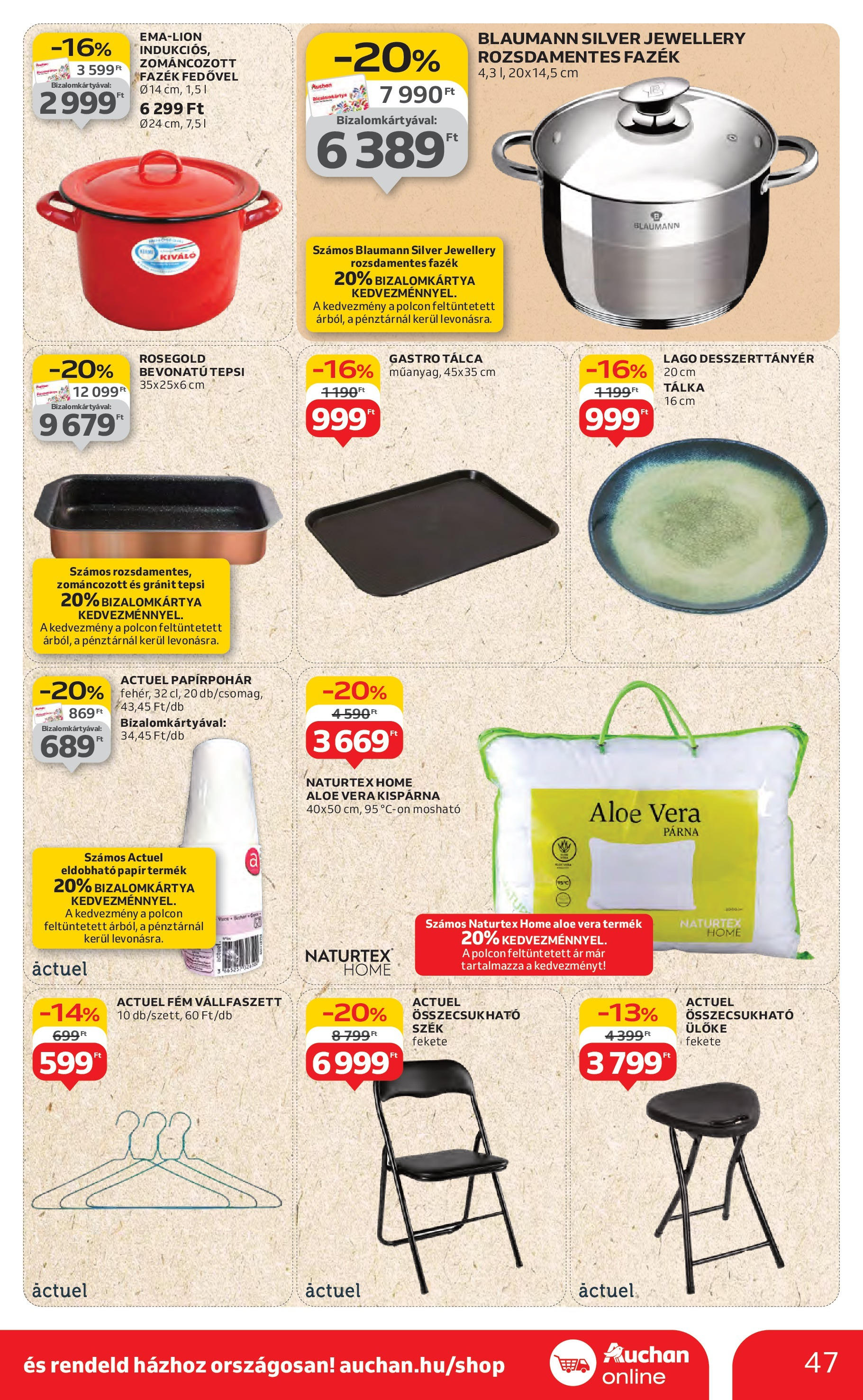 Auchan Akciós újság - 2025.08.14. -tól/töl > akció, lapozható szórólap 🛍️ | Oldal: 47 | Termékek: Párna, Ülőke, Szék, Aloe vera