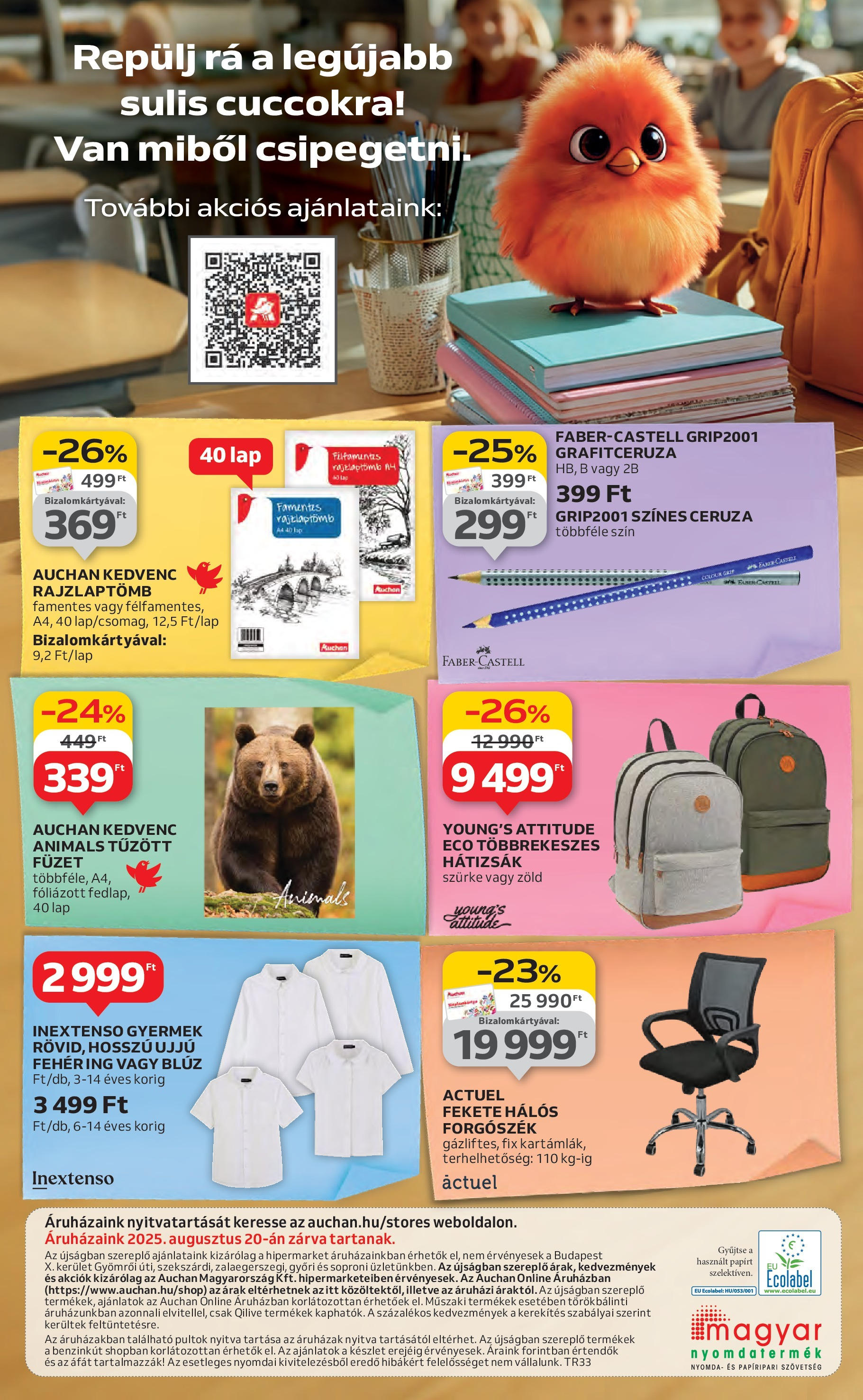 Auchan Akciós újság - 2025.08.14. -tól/töl > akció, lapozható szórólap 🛍️ | Oldal: 54 | Termékek: Hátizsák, Forgószék, Ing, Blúz