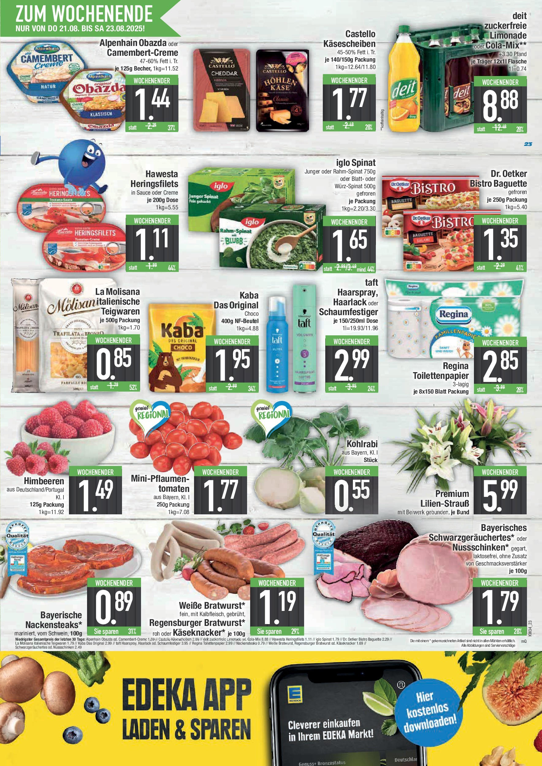 Edeka prospekt Bad Reichenhall (ab 17.08.2025) » Angebote Online | Seite: 23 | Produkte: Käse, Limonade, Pasta, Toilettenpapier Edeka prospekt Bad Reichenhall (ab 17.08.2025) » Angebote Online | Seite: 23 | Produkte: Käse, Limonade, Pasta, Toilettenpapier