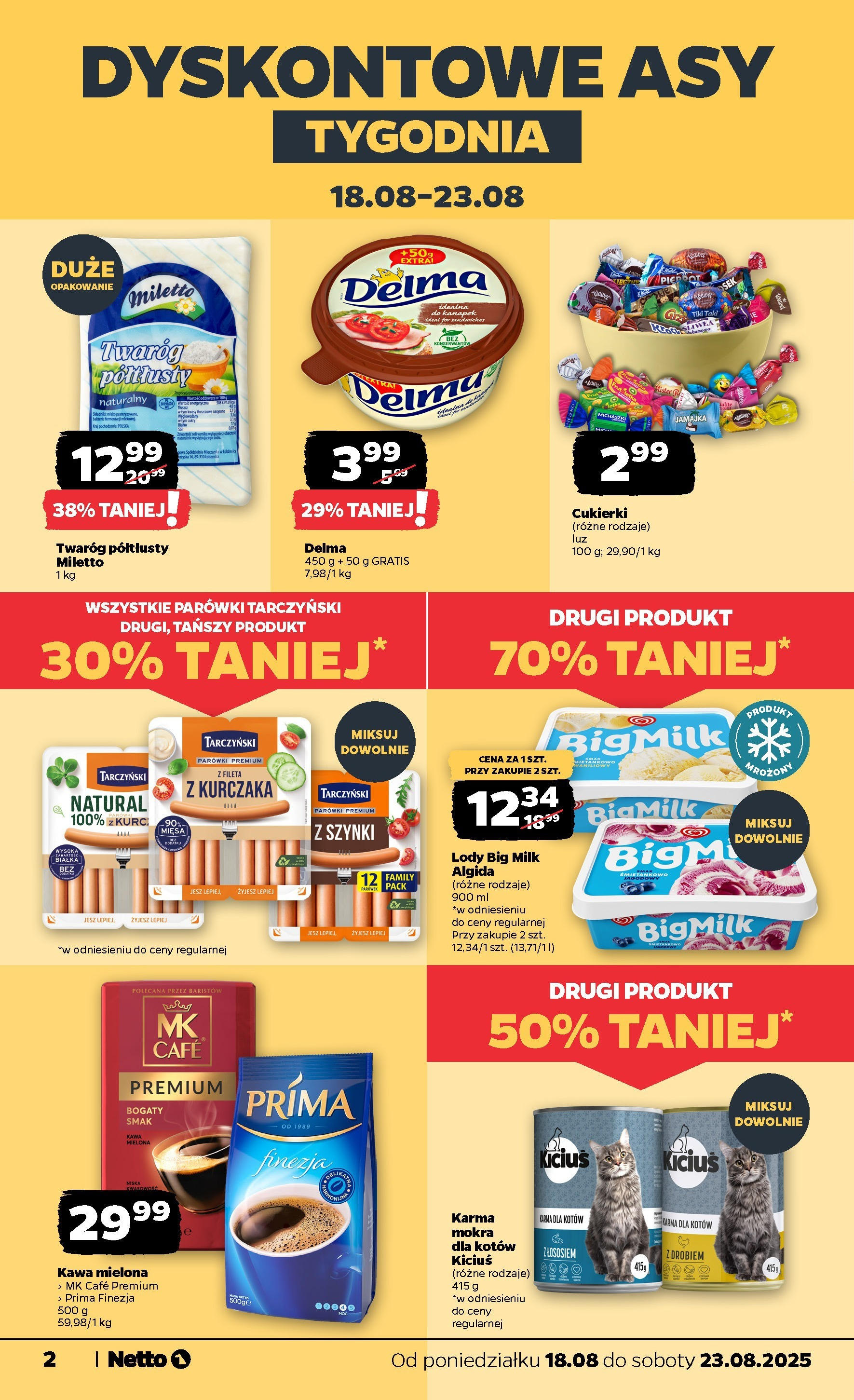 Netto gazetka - Spożywcza od 18.08.2025 - Aktualne promocje | Strona: 2 | Produkty: Karma dla kotów, Kawa, Cukierki, Lody