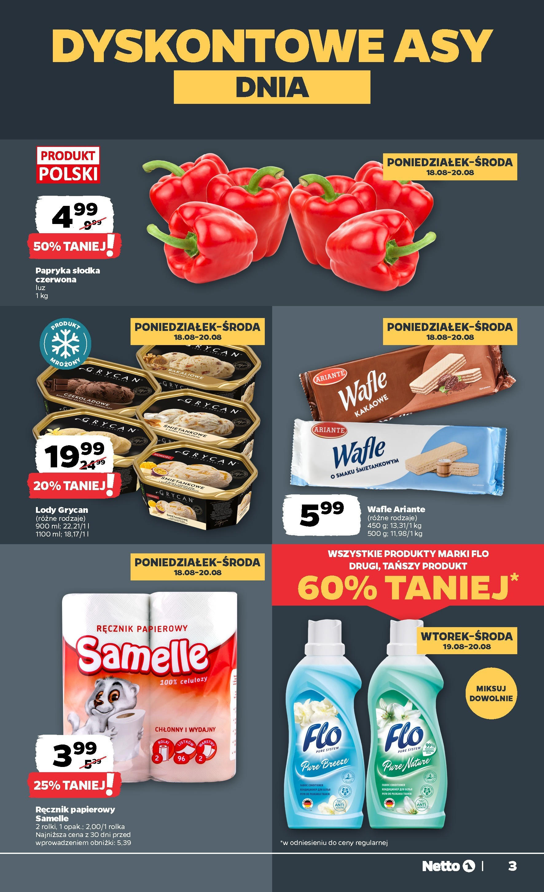 Netto gazetka - Spożywcza od 18.08.2025 - Aktualne promocje | Strona: 3 | Produkty: Wafle, Lody Grycan, Lody, Ręcznik papierowy