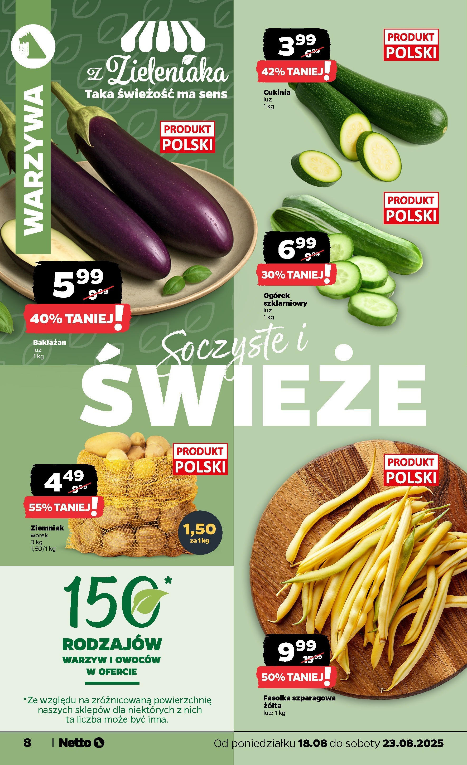 Netto gazetka - Spożywcza od 18.08.2025 - Aktualne promocje | Strona: 8 | Produkty: Bakłażan, Fasolka szparagowa, Ogórek szklarniowy, Warzywa