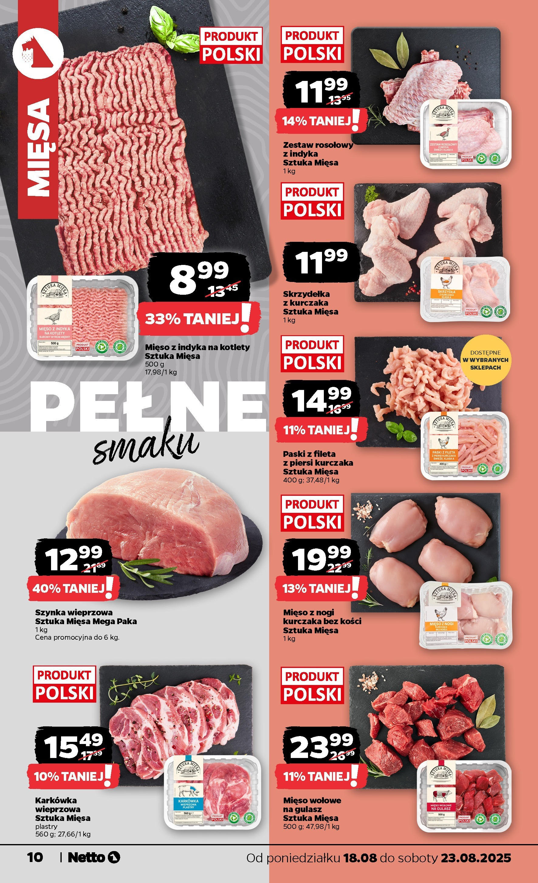 Netto gazetka - Spożywcza od 18.08.2025 - Aktualne promocje | Strona: 10 | Produkty: Karkówka, Piersi, Szynka wieprzowa, Mięso z indyka