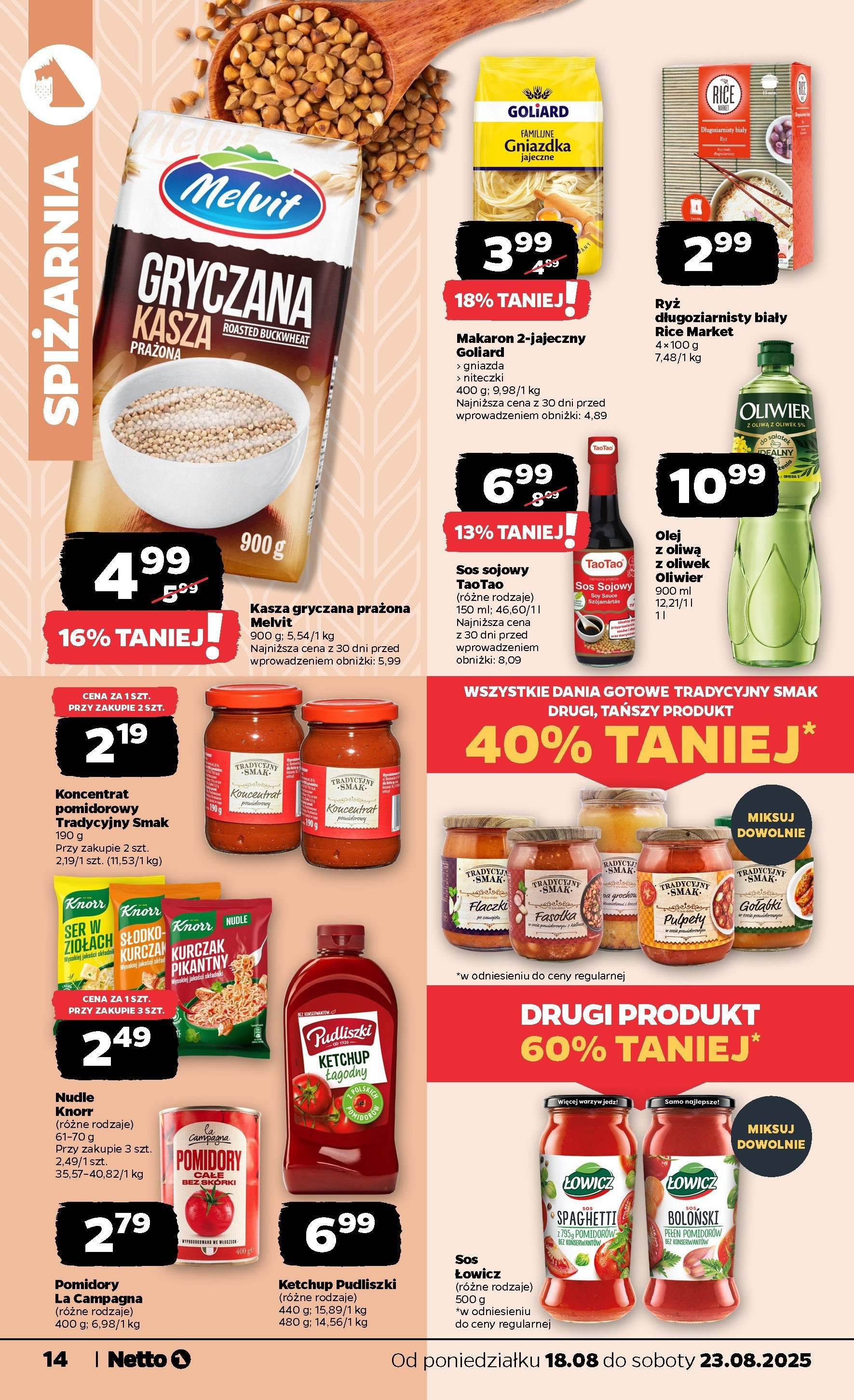 Netto gazetka - Spożywcza od 18.08.2025 - Aktualne promocje | Strona: 14 | Produkty: Kurczak, Pomidory, Sos sojowy, Makaron