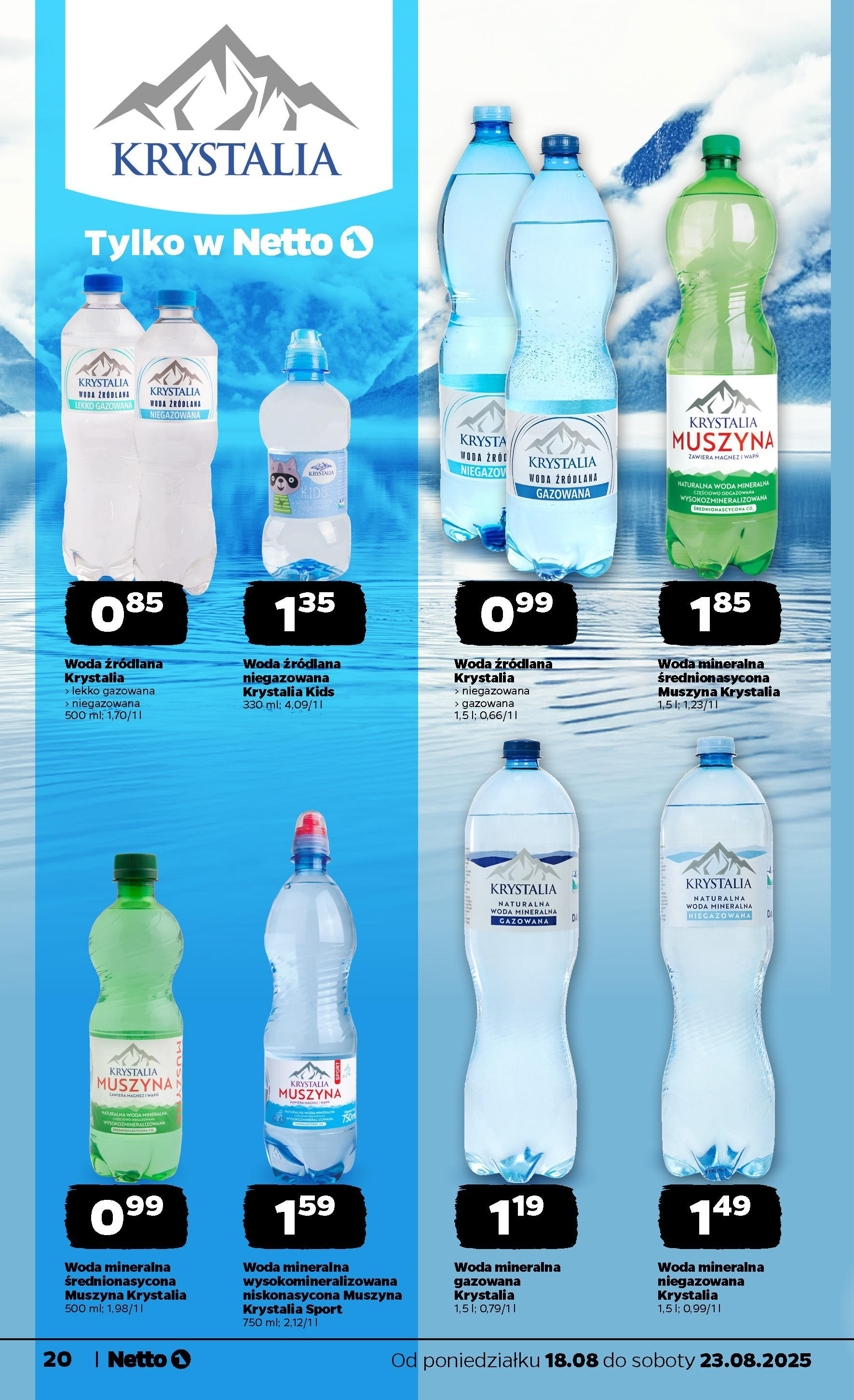 Netto gazetka - Spożywcza od 18.08.2025 - Aktualne promocje | Strona: 20 | Produkty: Woda źródlana, Muszyna Woda, Woda