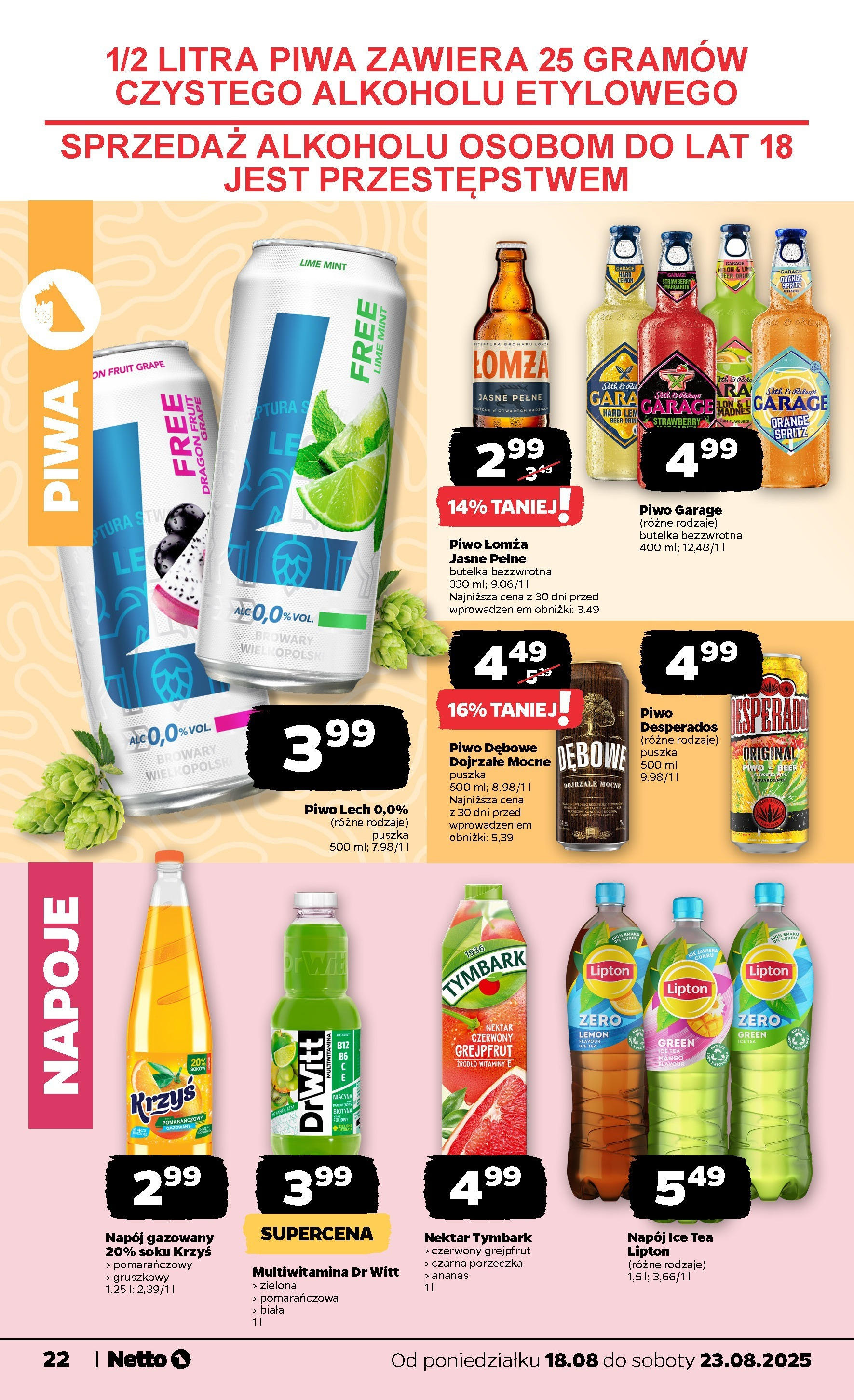 Netto gazetka - Spożywcza od 18.08.2025 - Aktualne promocje | Strona: 22 | Produkty: Mango, Napoje, Porzeczka, Piwo