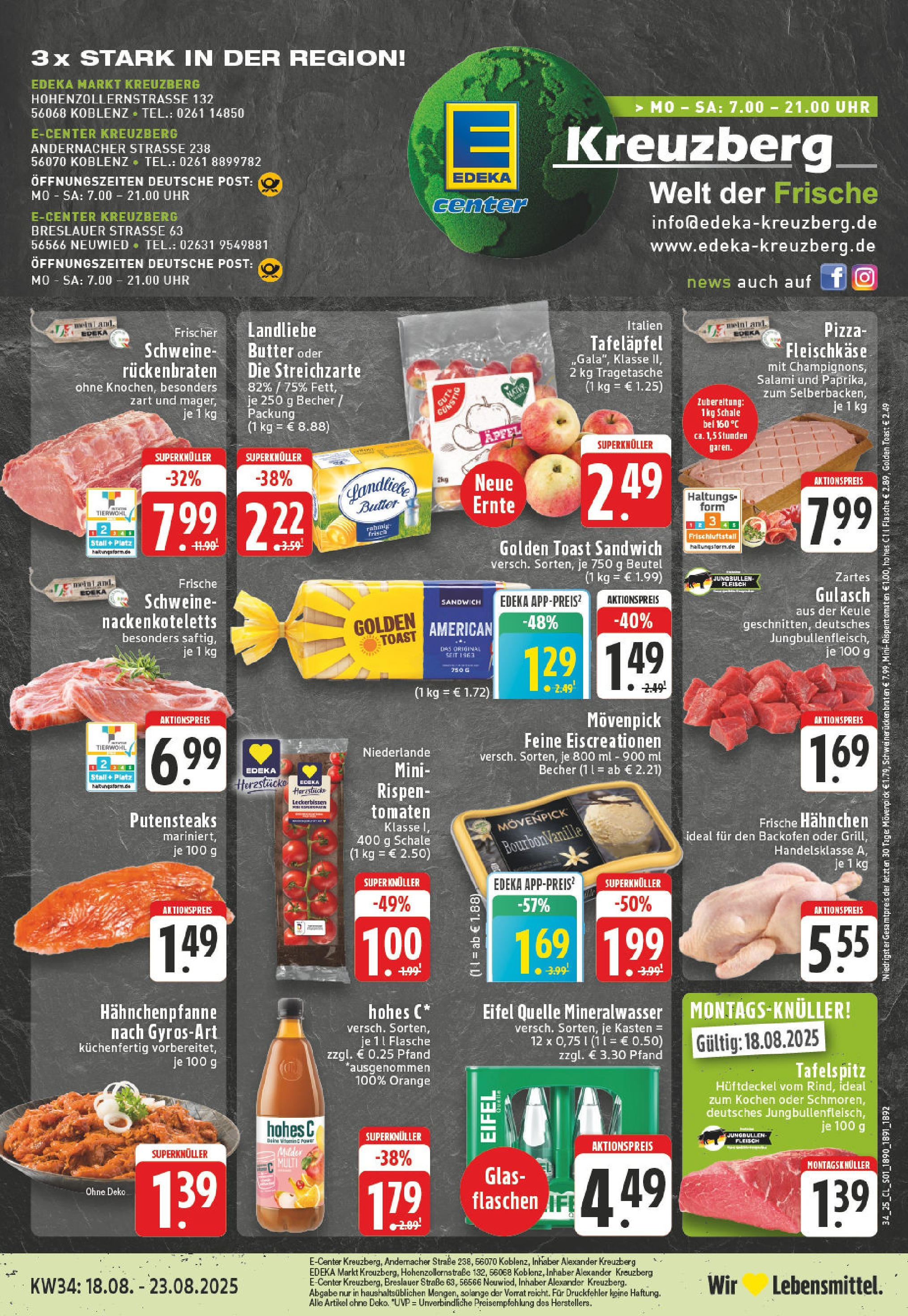 Edeka prospekt Koblenz	 (ab 17.08.2025) » Angebote Online | Seite: 1 | Produkte: Hahnchen, Butter, Salami, Pizza
