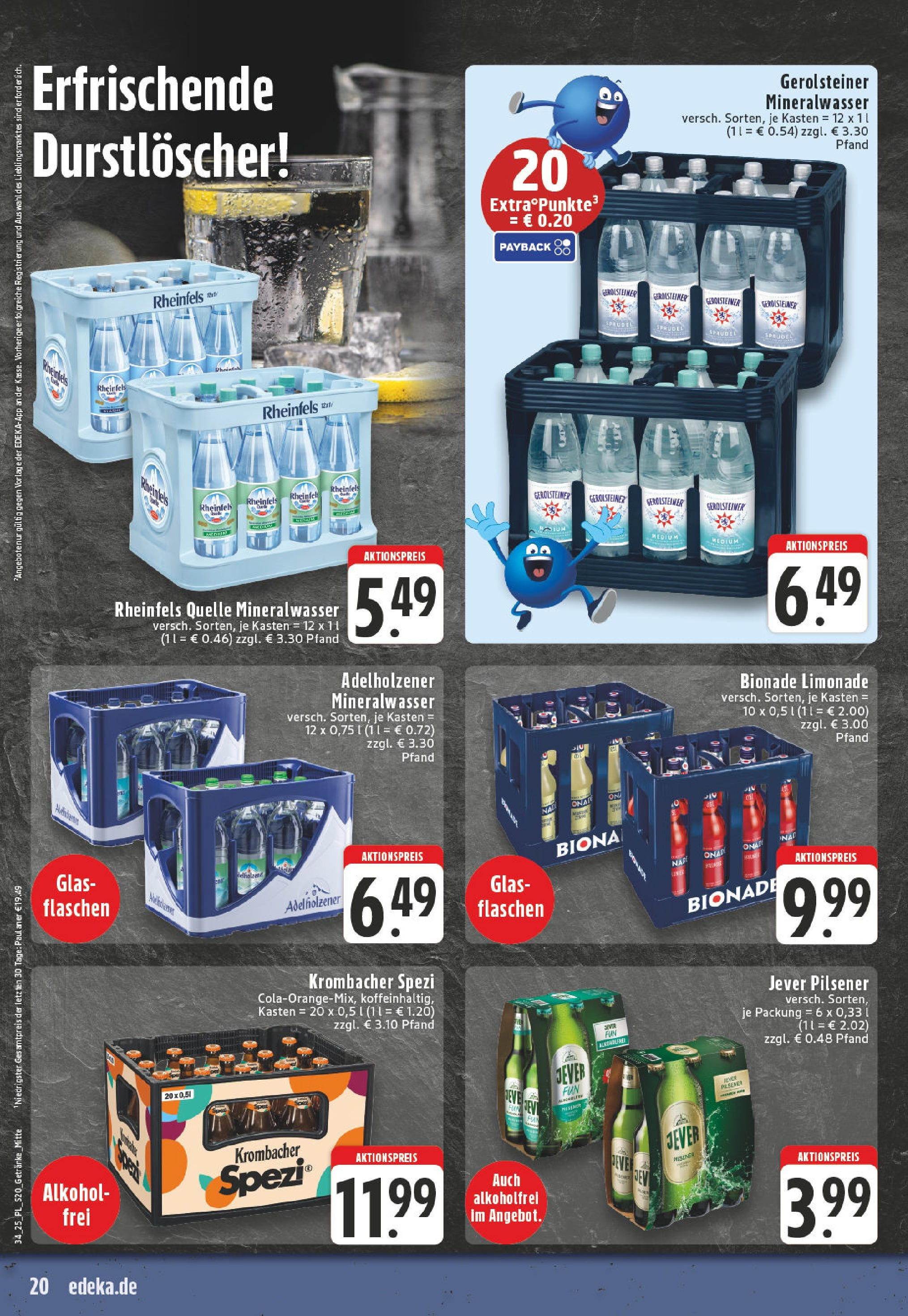Edeka prospekt Wickede	 (ab 17.08.2025) » Angebote Online | Seite: 20 | Produkte: Limonade, Jever, Krombacher, Gerolsteiner