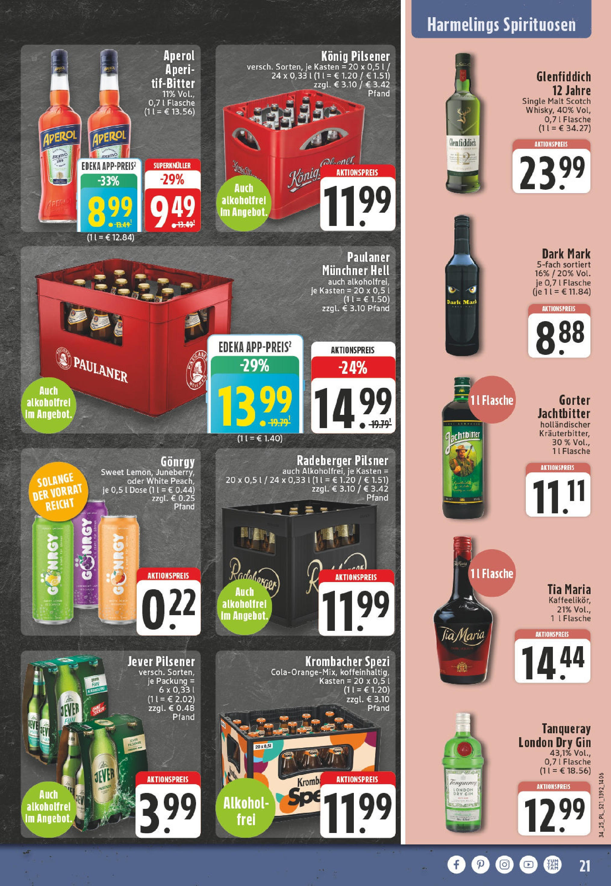 Edeka prospekt Bocholt - Holtwick	 (ab 17.08.2025) » Angebote Online | Seite: 21 | Produkte: Krombacher, Aperol, Gin, Radeberger pilsner