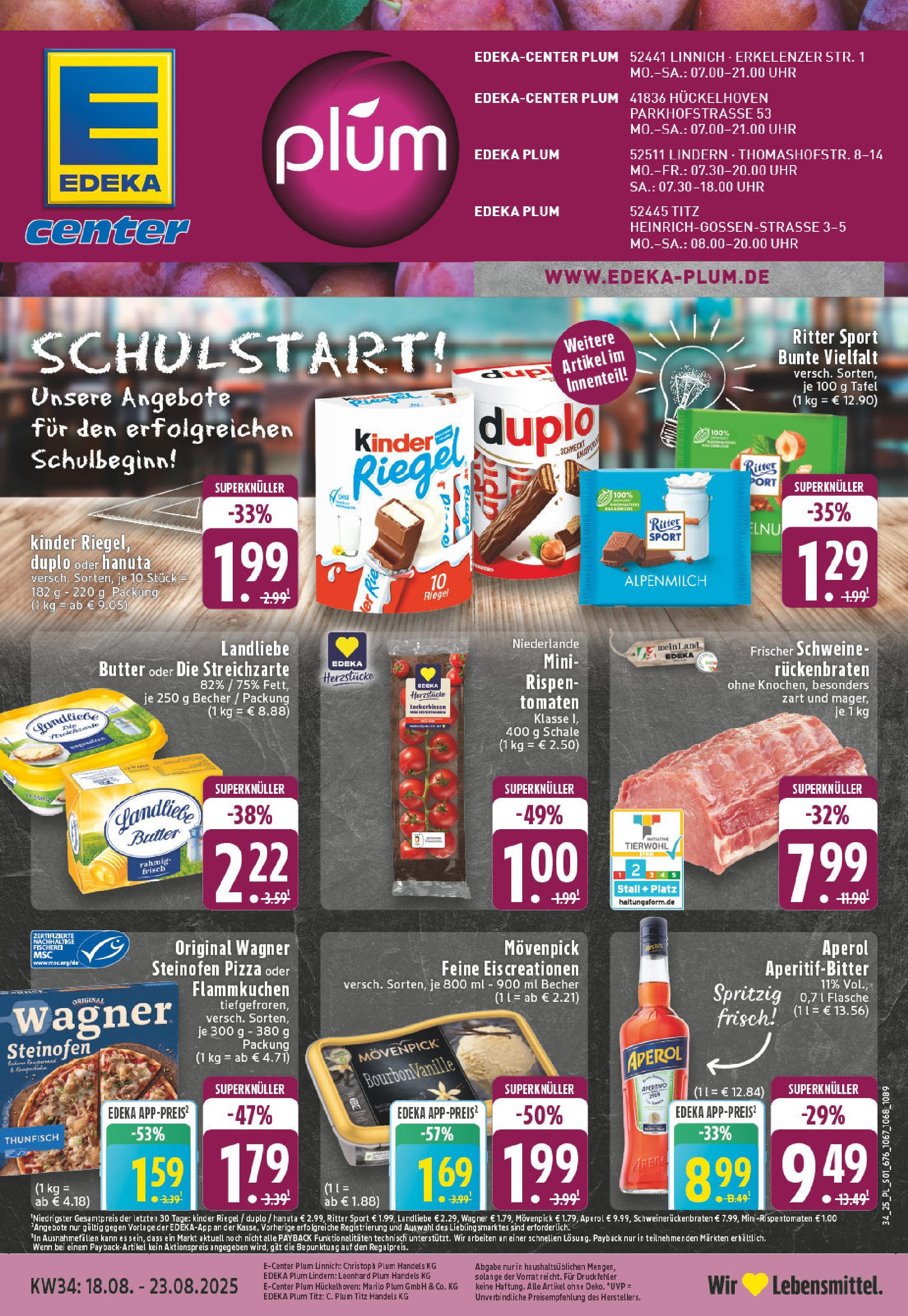 Edeka prospekt Titz	 (ab 17.08.2025) » Angebote Online | Seite: 1 | Produkte: Thunfisch, Ritter sport, Kinder riegel, Pizza
