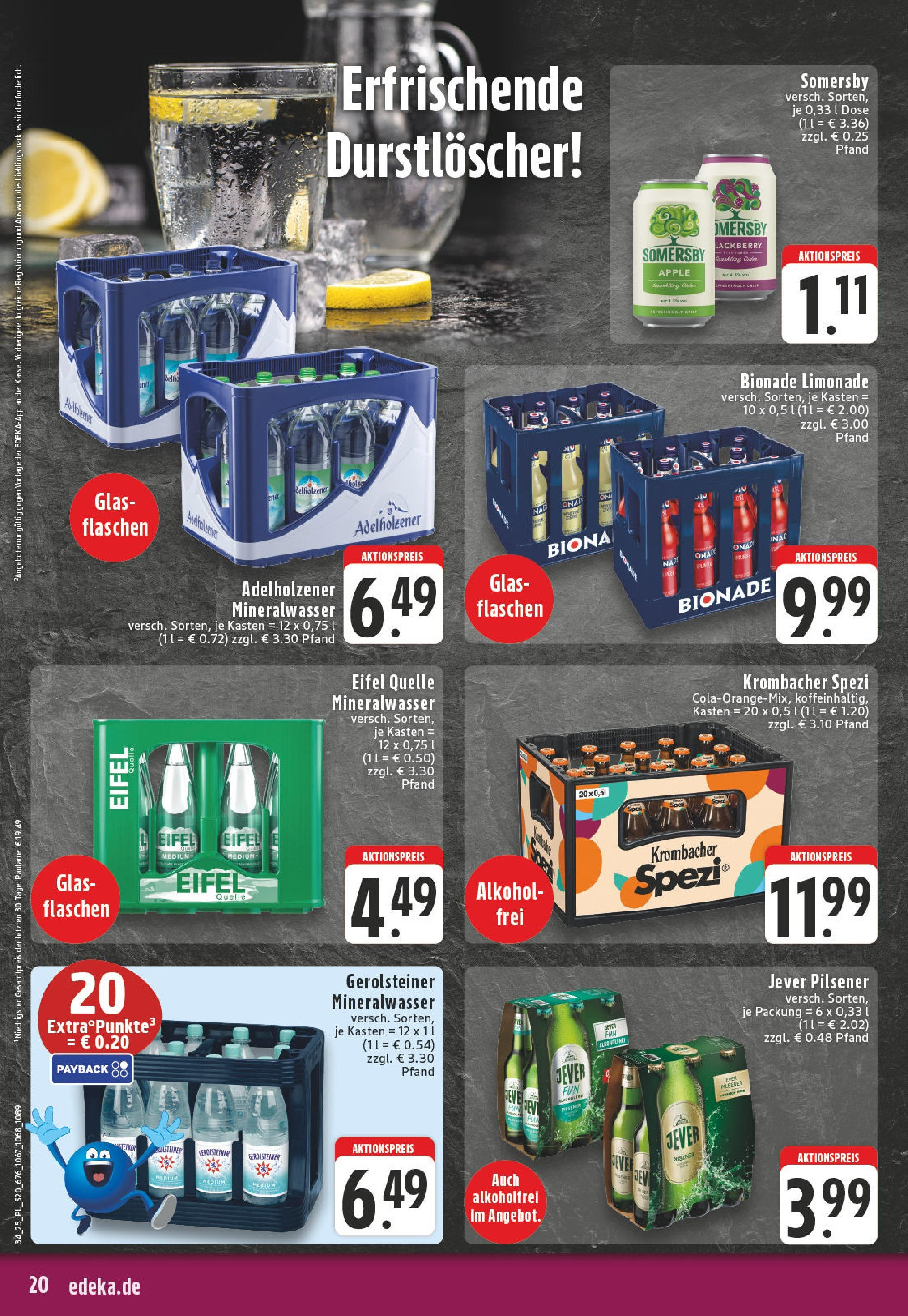 Edeka prospekt Titz	 (ab 17.08.2025) » Angebote Online | Seite: 20 | Produkte: Limonade, Bionade, Krombacher, Gerolsteiner