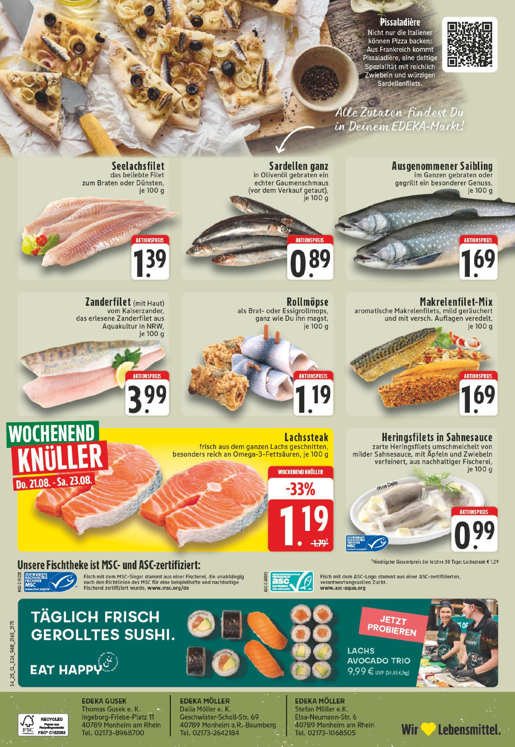 Edeka prospekt Monheim-Baumberg	 (ab 17.08.2025) » Angebote Online | Seite: 24 | Produkte: Olivenol, Lachs, Zwiebeln, Pizza