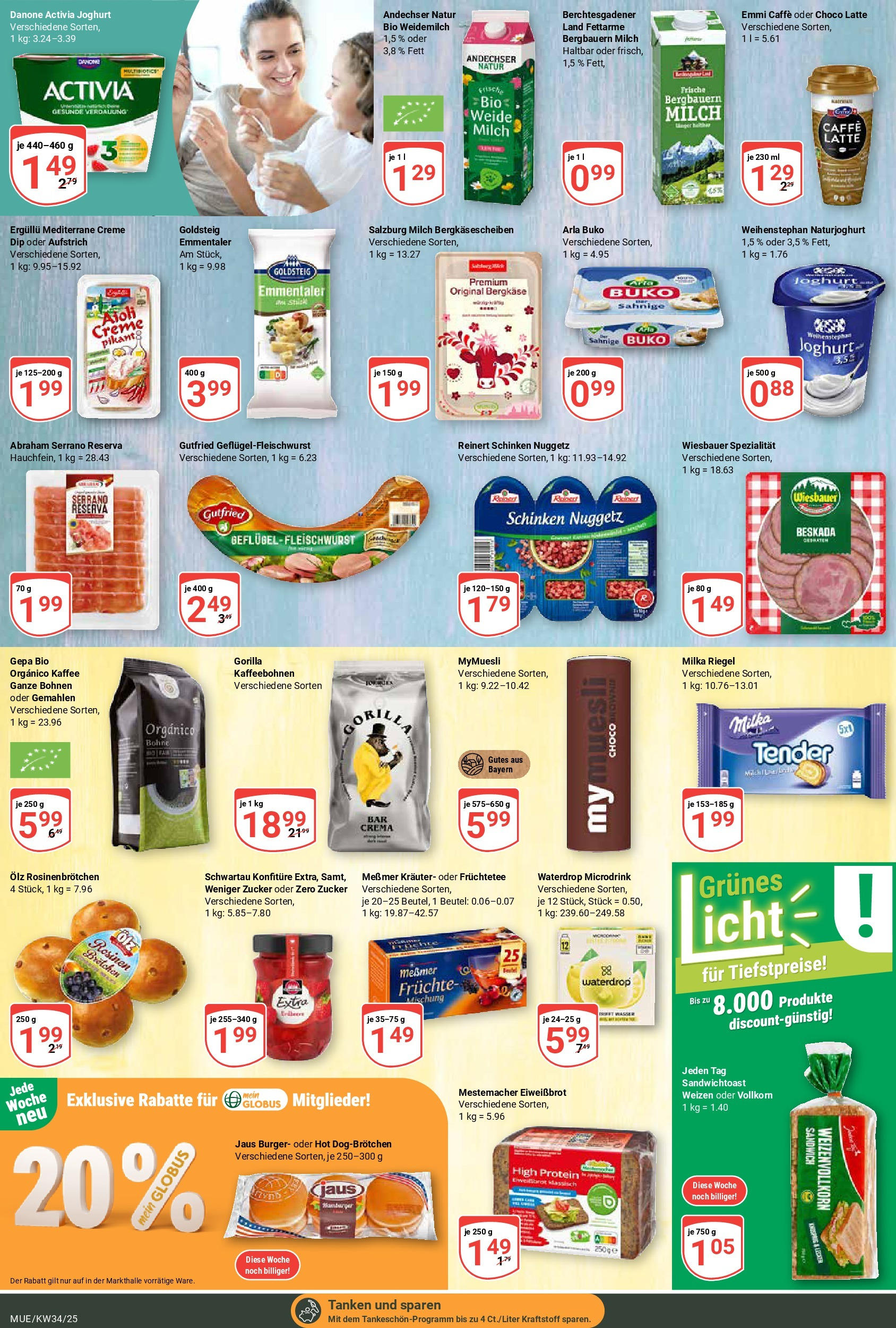 Globus prospekt Mühldorf	 (ab 17.08.2025) » Angebote online | Seite: 12 | Produkte: Joghurt, Messmer, Burger, Zucker