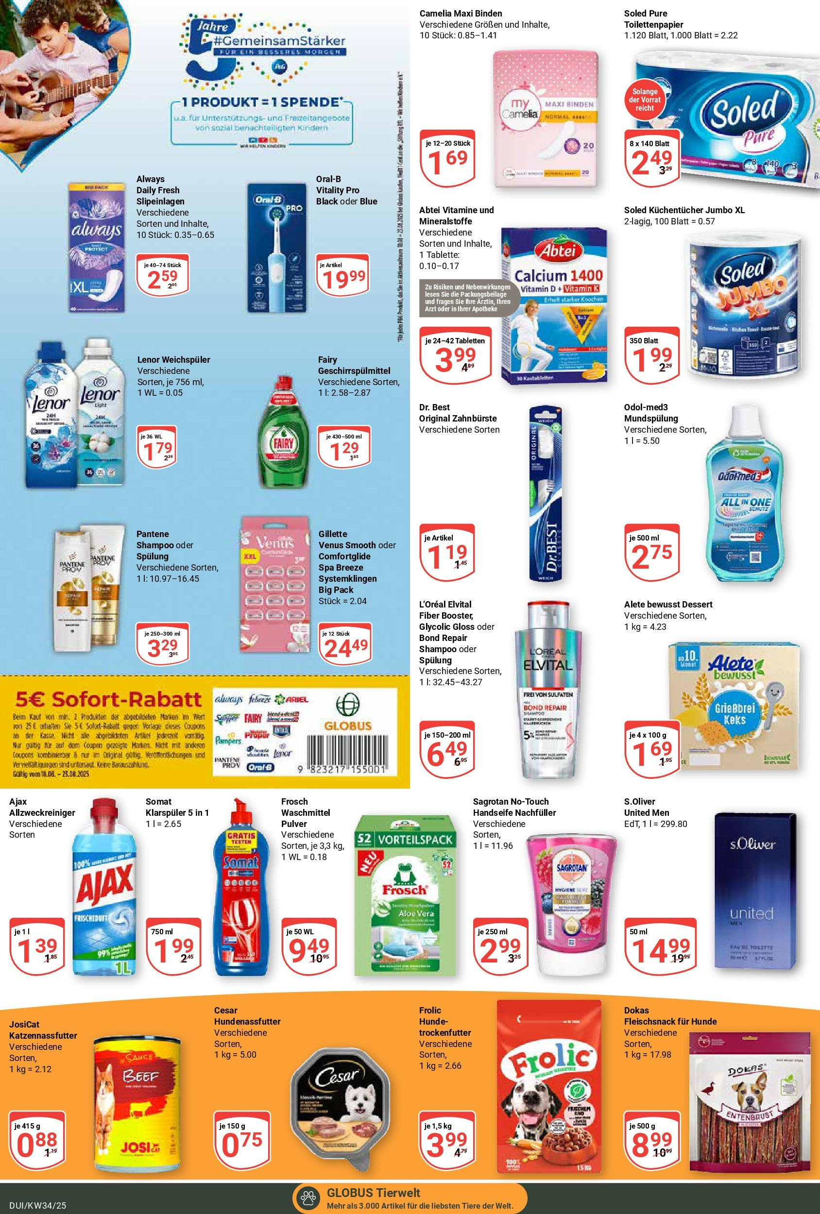 Globus prospekt Duisburg	 (ab 17.08.2025) » Angebote online | Seite: 25 | Produkte: Lenor, Pampers, Zahnbürste, Geschirrspülmittel