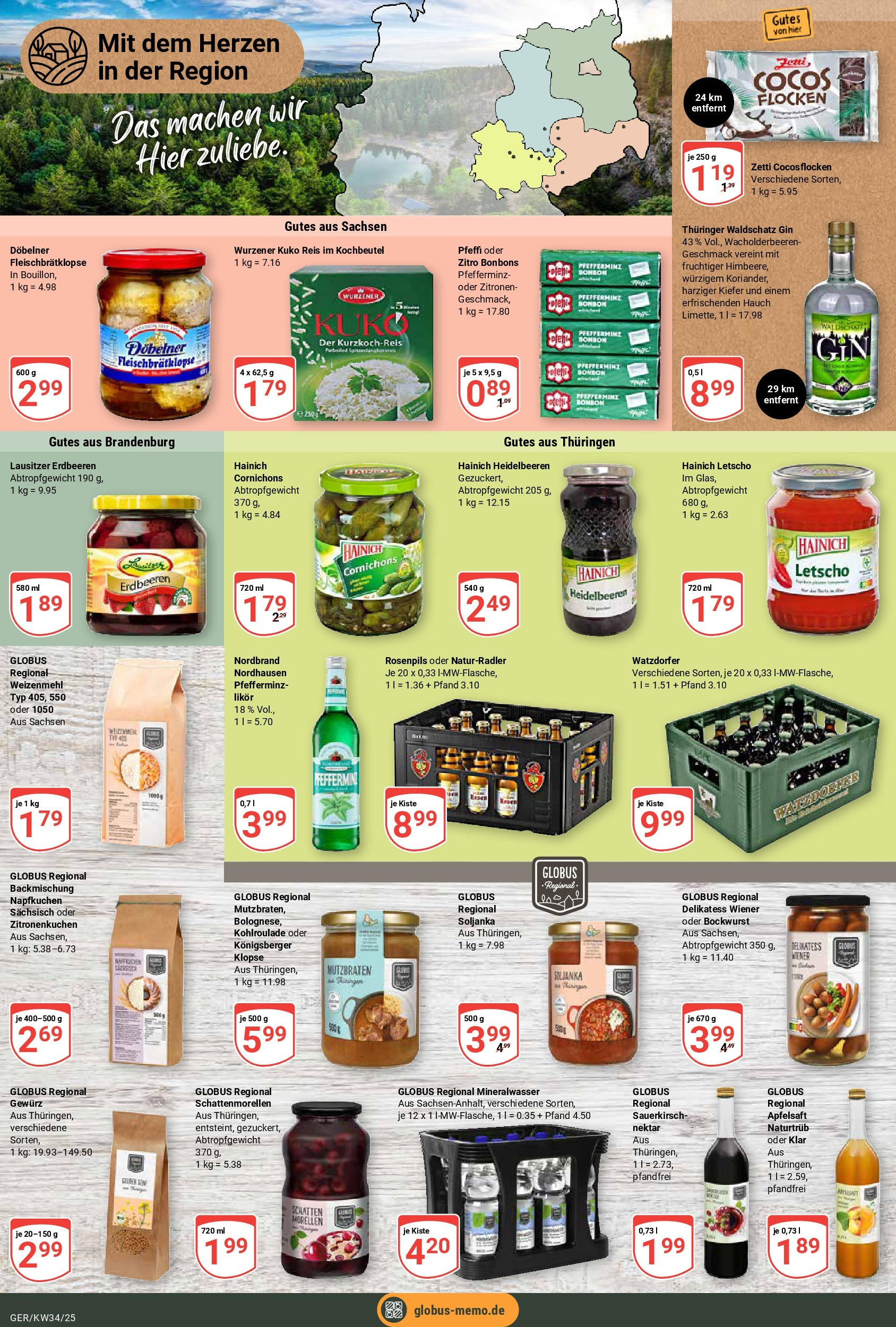 Globus prospekt Gera	 (ab 17.08.2025) » Angebote online | Seite: 19 | Produkte: Bockwurst, Apfelsaft, Heidelbeeren, Flocken