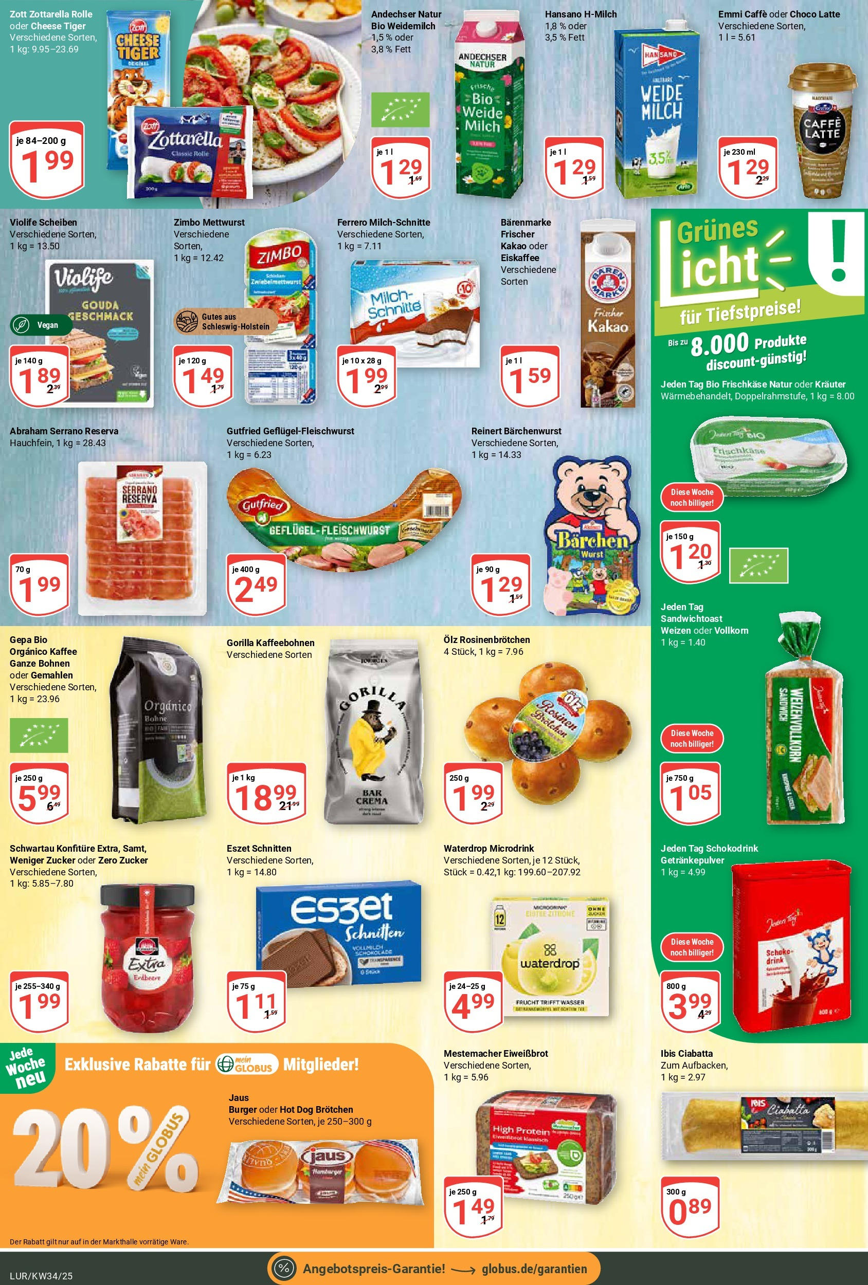 Globus prospekt Hamburg	 (ab 17.08.2025) » Angebote online | Seite: 14 | Produkte: Milch, Kaffee, Wasser, Wurst