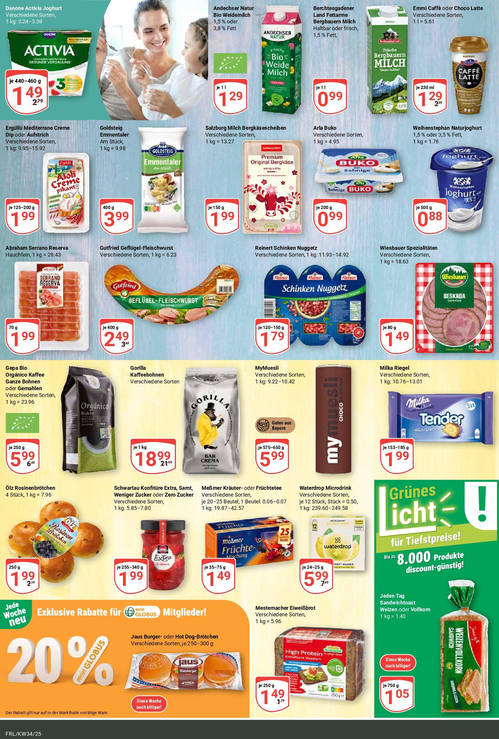Globus prospekt Freilassing	 (ab 17.08.2025) » Angebote online | Seite: 12 | Produkte: Joghurt, Wasser, Arla buko, Schinken