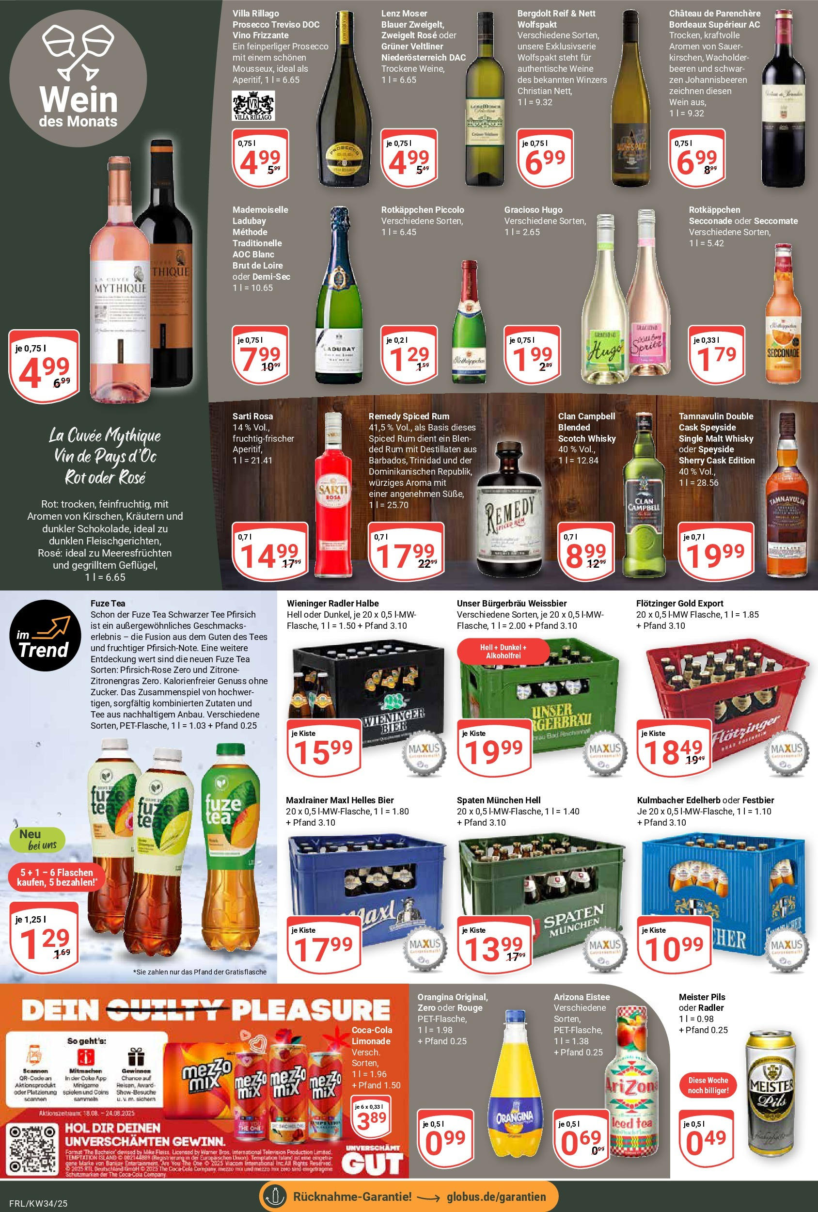 Globus prospekt Freilassing	 (ab 17.08.2025) » Angebote online | Seite: 14 | Produkte: Whisky, Bier, Wein, Hugo