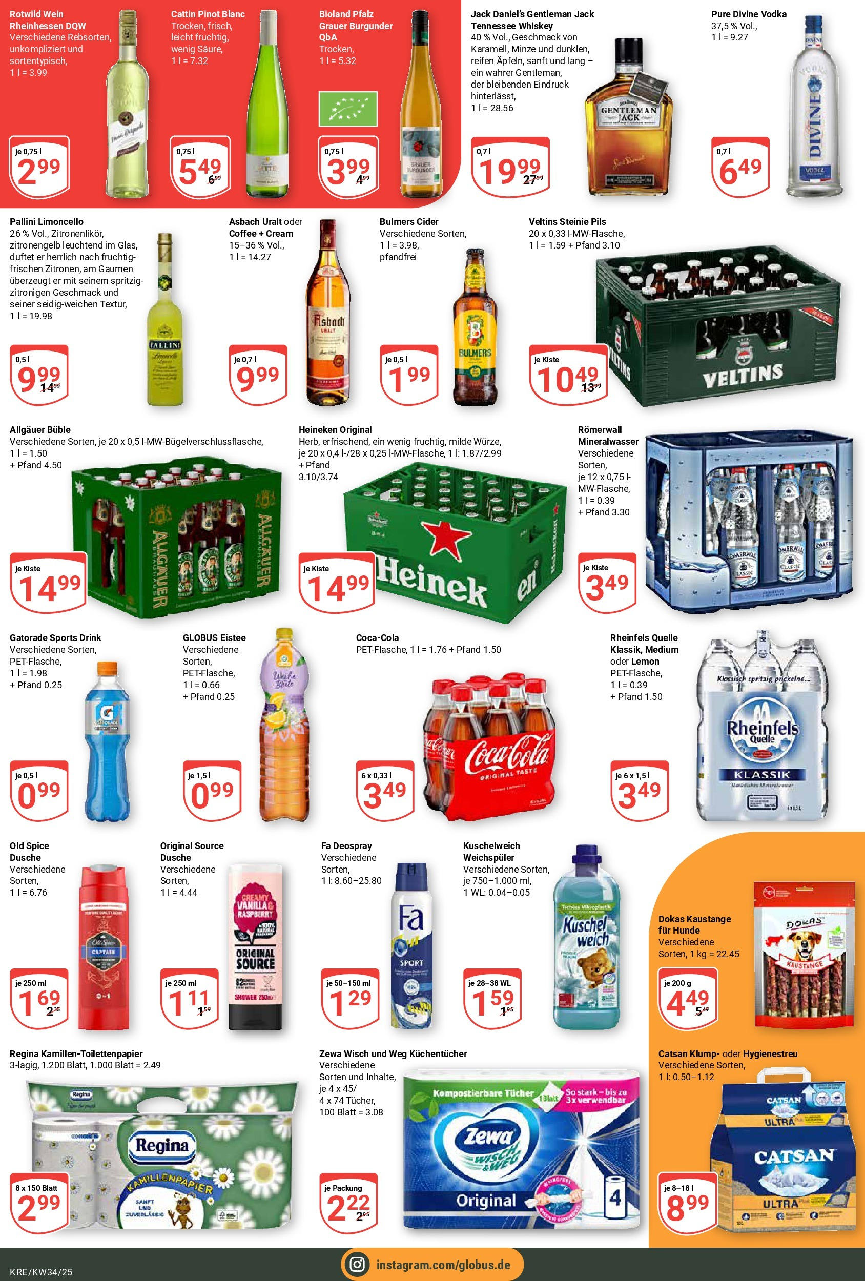 Globus prospekt Krefeld	 (ab 17.08.2025) » Angebote online | Seite: 19 | Produkte: Pils, Weichspüler, Limoncello, Asbach