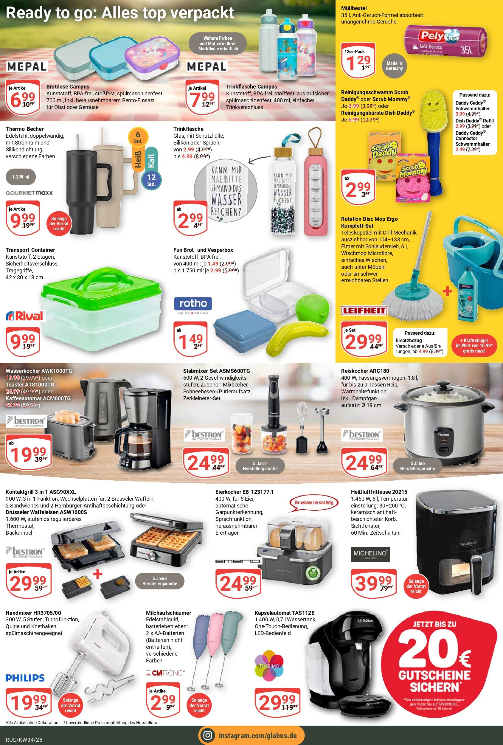 Globus prospekt Rüsselsheim	 (ab 17.08.2025) » Angebote online | Seite: 20 | Produkte: Philips, Wasser, Waffeleisen, Eierkocher