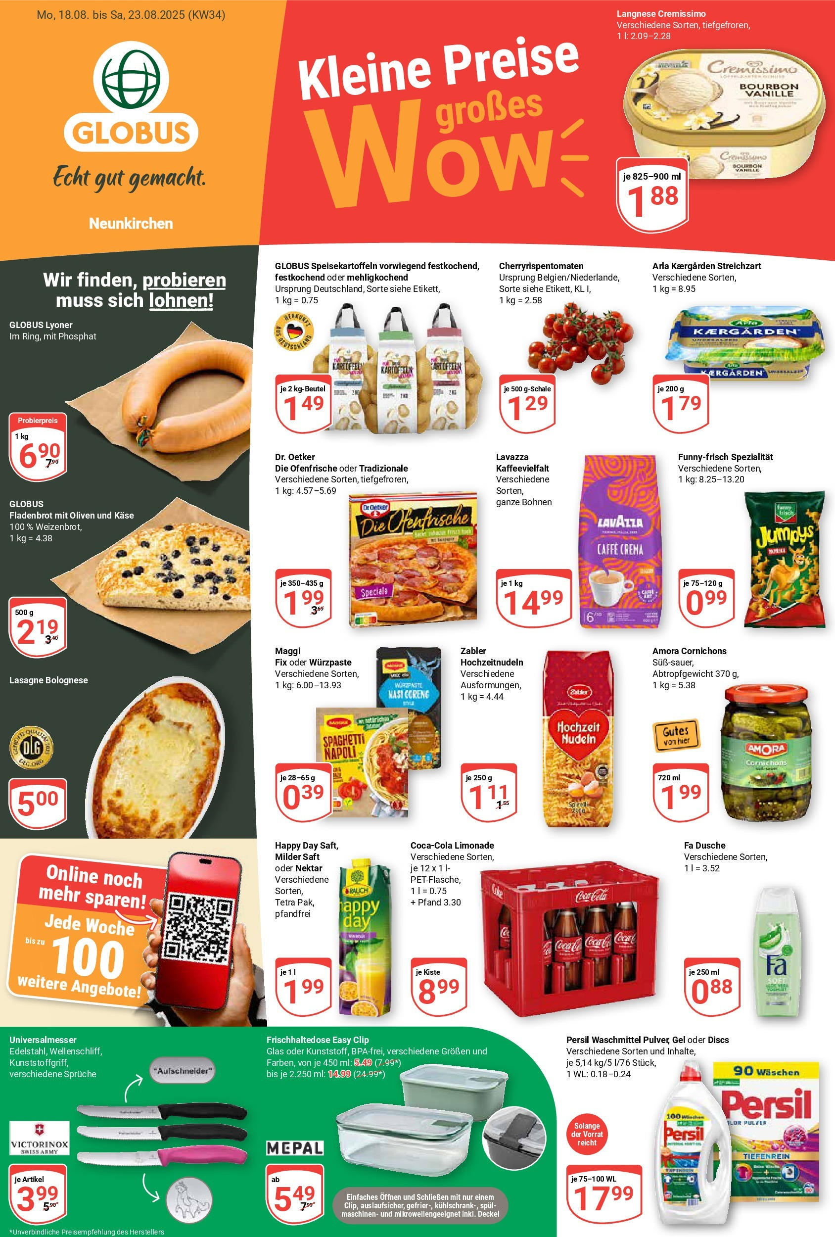 Globus prospekt Neunkirchen	 (ab 17.08.2025) » Angebote online | Seite: 1 | Produkte: Lavazza, Langnese, Waschmittel, Persil