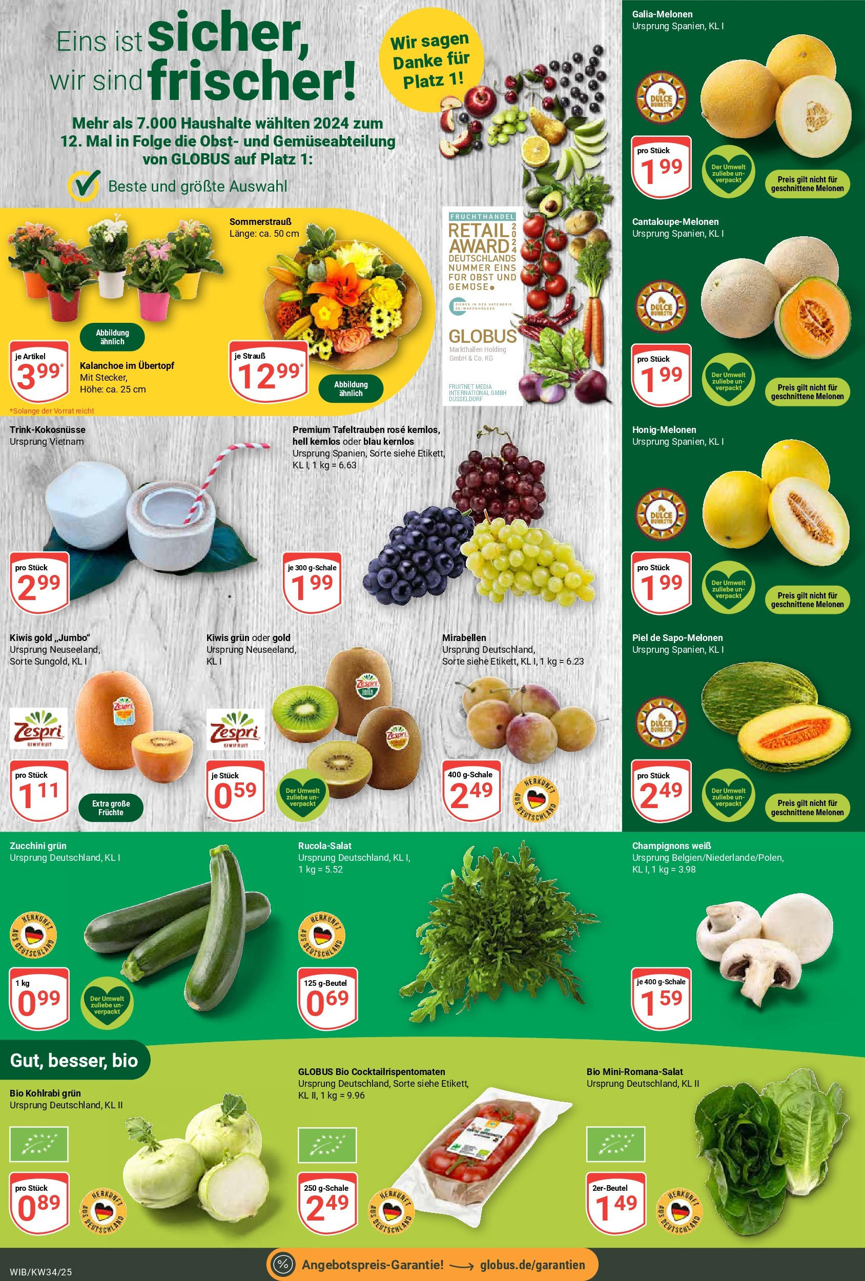 Globus prospekt Wiesbaden-Nordenstadt	 (ab 17.08.2025) » Angebote online | Seite: 7 | Produkte: Kohlrabi, Champignons, Obst, Zucchini