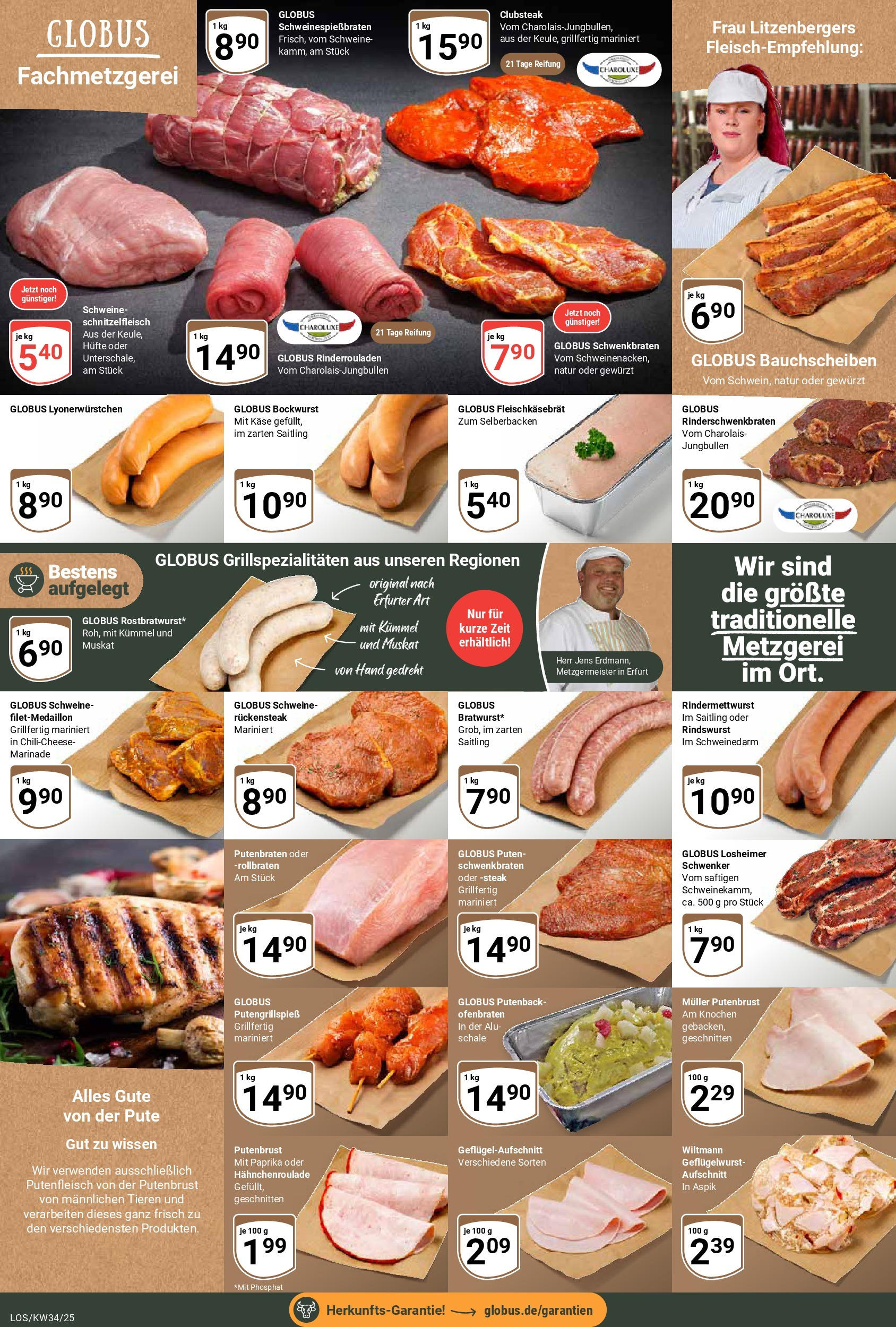 Globus prospekt Losheim Am See	 (ab 17.08.2025) » Angebote online | Seite: 9 | Produkte: Rinderrouladen, Bockwurst, Käse, Steak