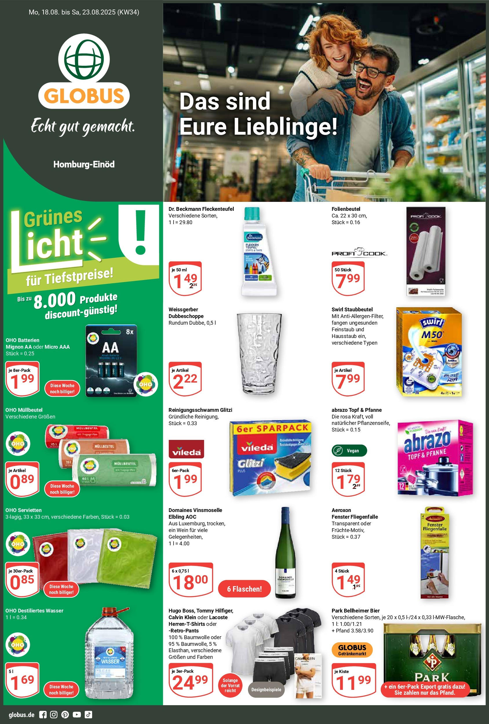 Globus prospekt Homburg-Einöd	 (ab 17.08.2025) » Angebote online | Seite: 1 | Produkte: Batterien, Bier, Wein, Hugo