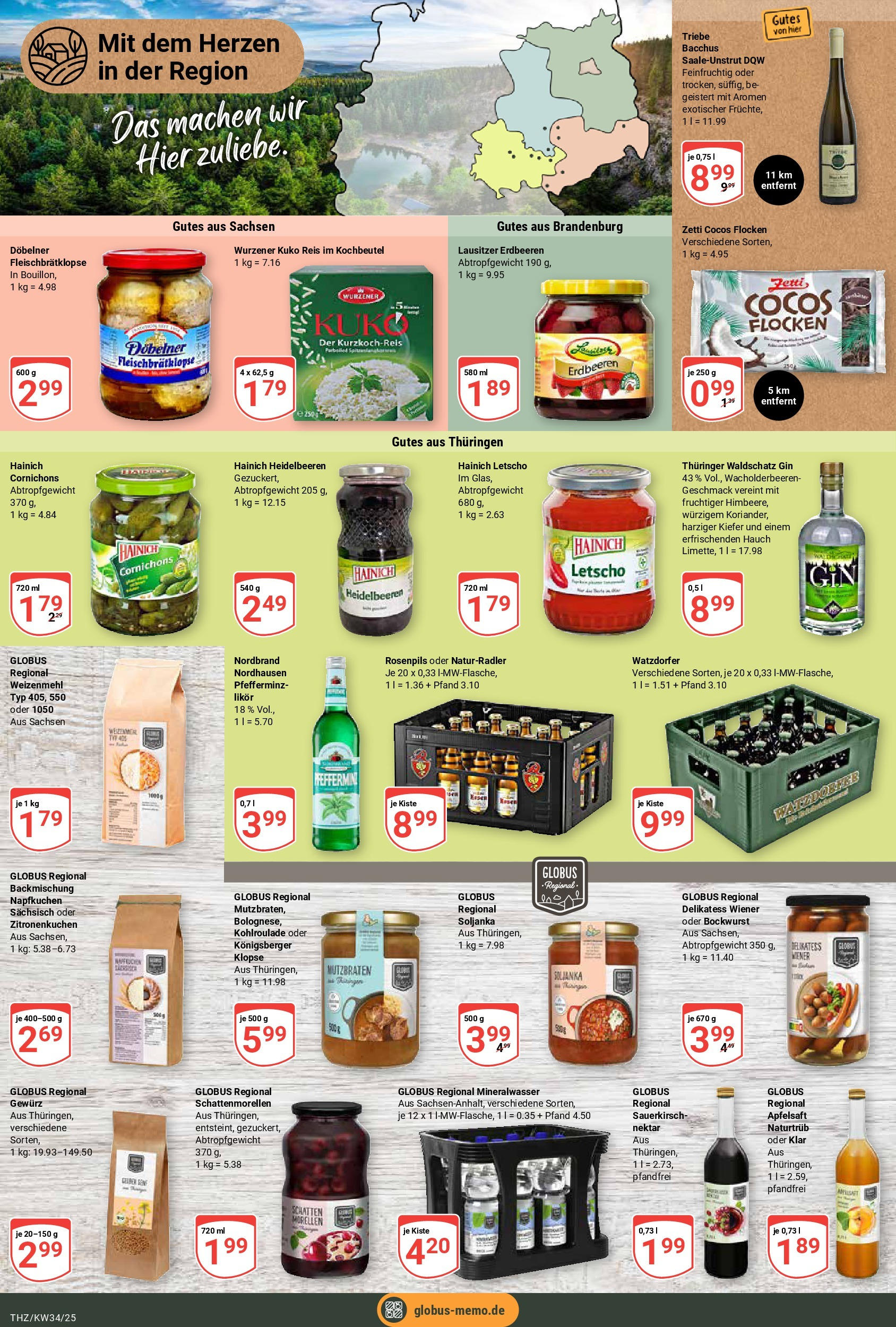 Globus prospekt Zeitz	 (ab 17.08.2025) » Angebote online | Seite: 18 | Produkte: Bockwurst, Mineralwasser, Reis, Gin