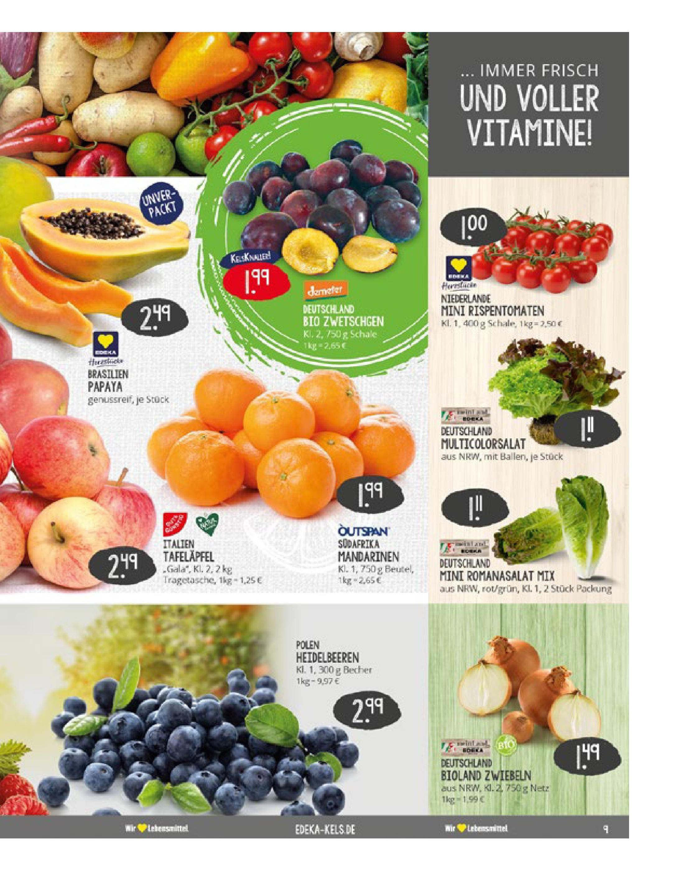Edeka prospekt Ratingen	 (ab 17.08.2025) » Angebote Online | Seite: 9 | Produkte: Mandarinen, Zwetschgen, Heidelbeeren, Zwiebeln