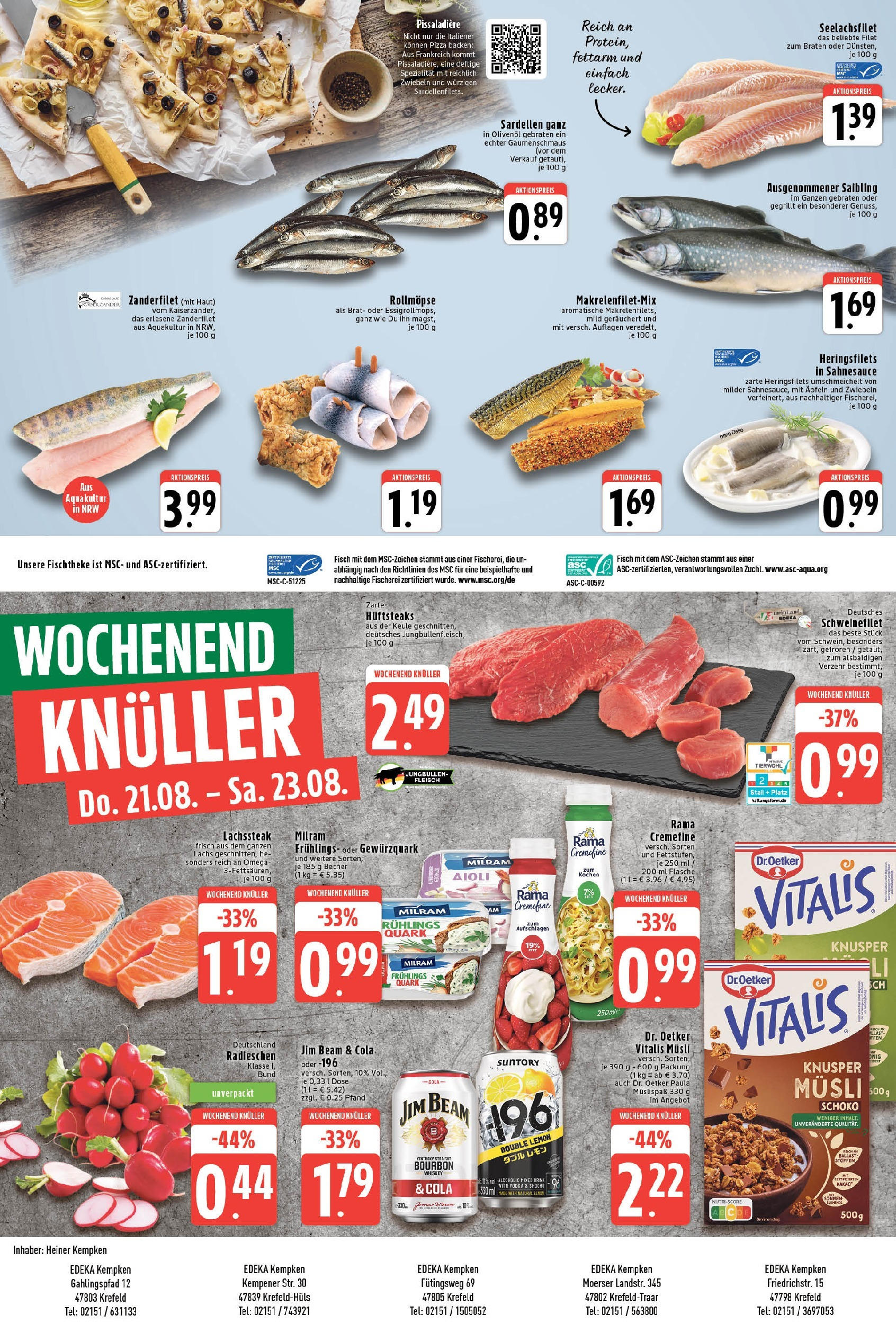 Edeka prospekt Krefeld	 (ab 17.08.2025) » Angebote Online | Seite: 8 | Produkte: Schweinefilet, Lachs, Pizza, Whiskey