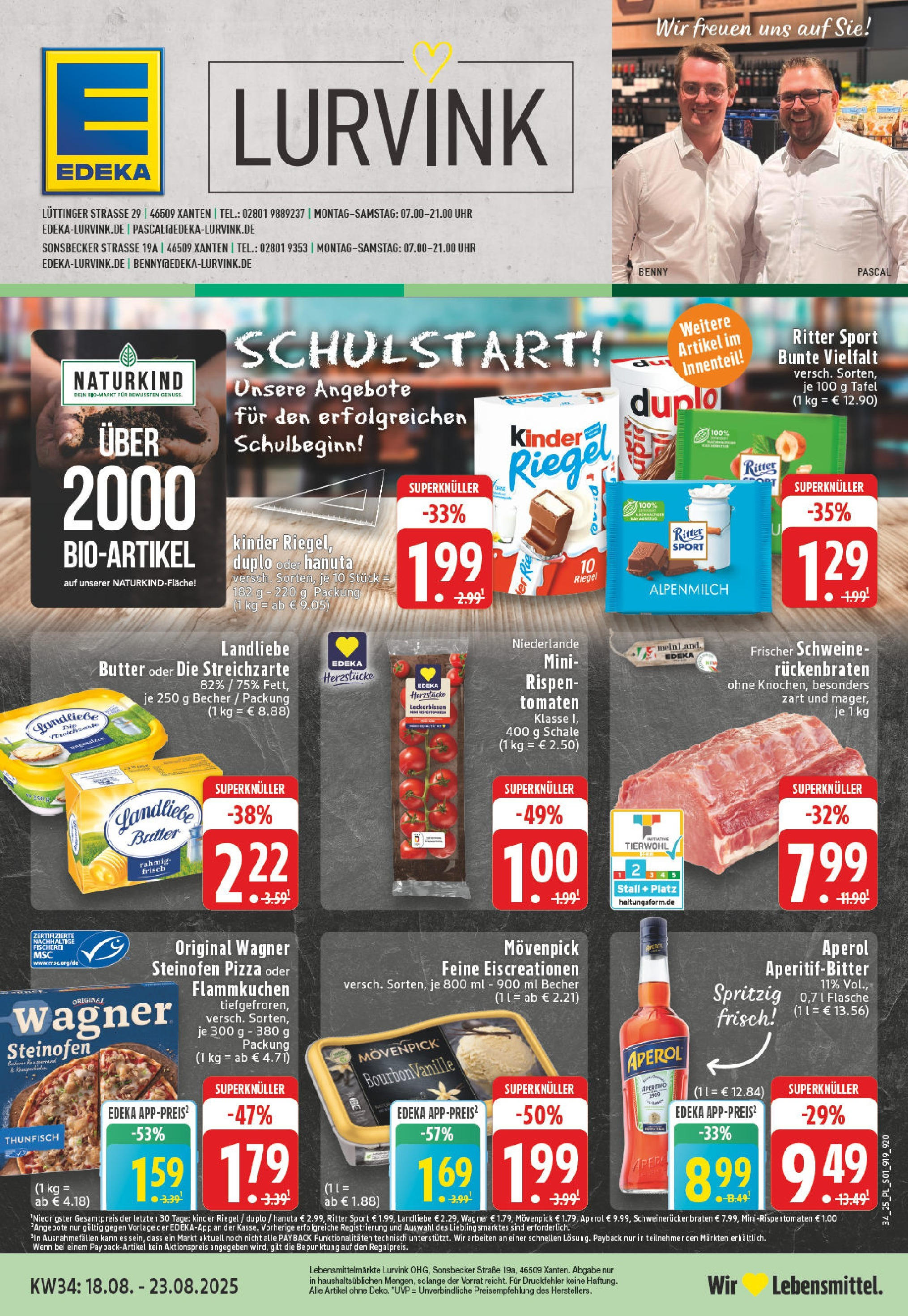 Edeka prospekt Xanten	 (ab 17.08.2025) » Angebote Online | Seite: 1 | Produkte: Tomaten, Kinder riegel, Bourbon, Uhr