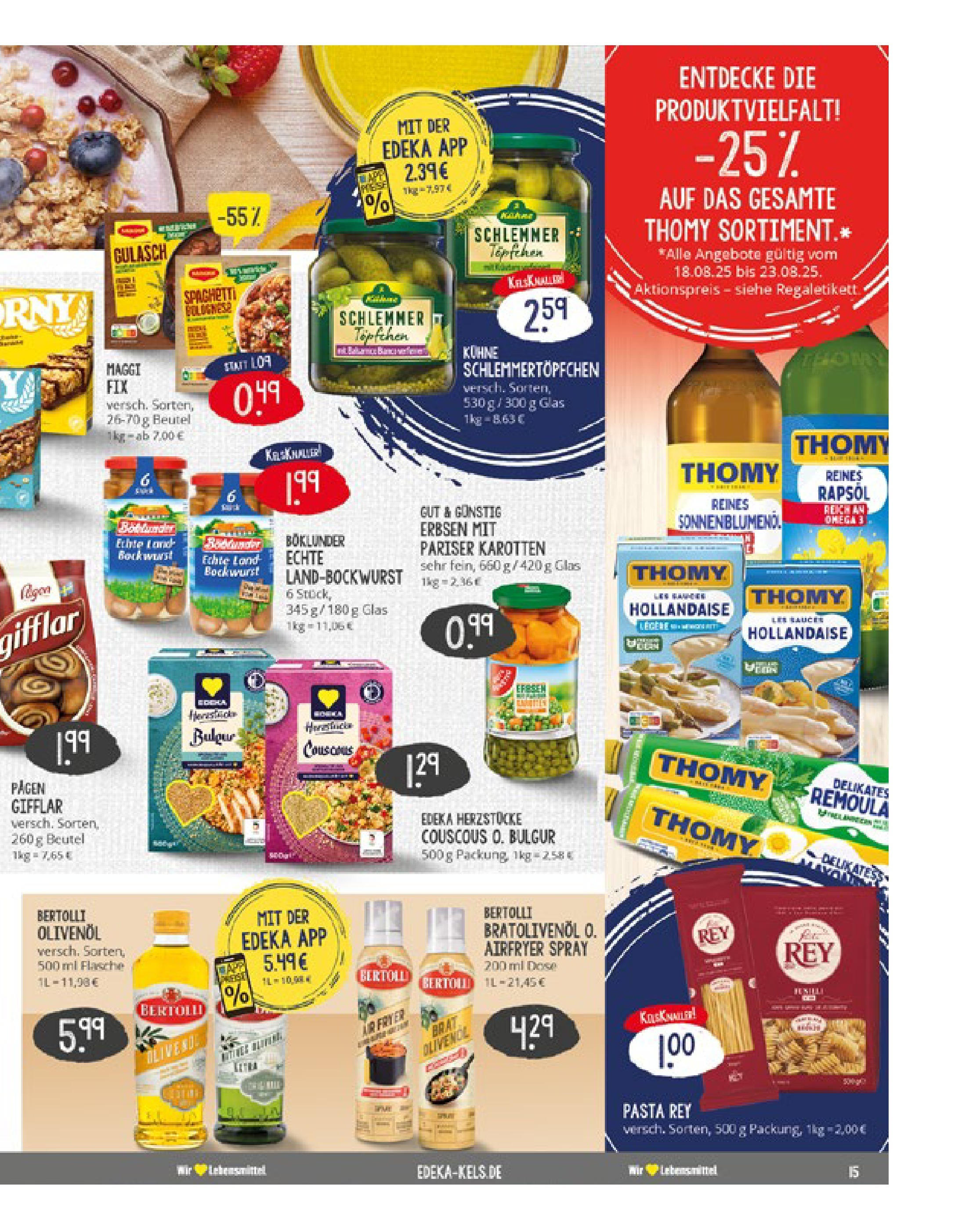 Edeka prospekt Ratingen	 (ab 17.08.2025) » Angebote Online | Seite: 15 | Produkte: Bockwurst, Sonnenblumenol, Gulasch, Erbsen