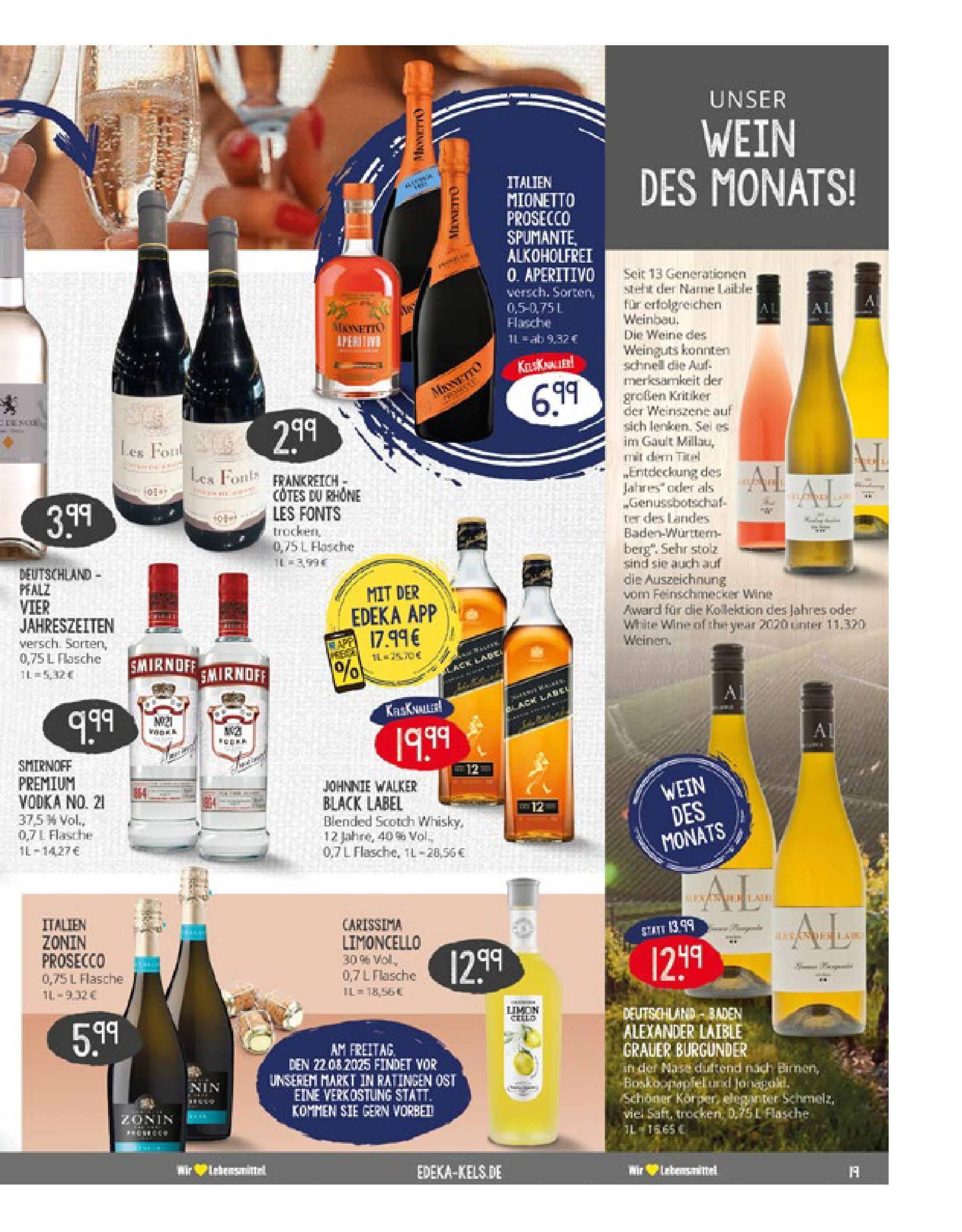 Edeka prospekt Ratingen	 (ab 17.08.2025) » Angebote Online | Seite: 19 | Produkte: Prosecco, Smirnoff, Limoncello, Vodka