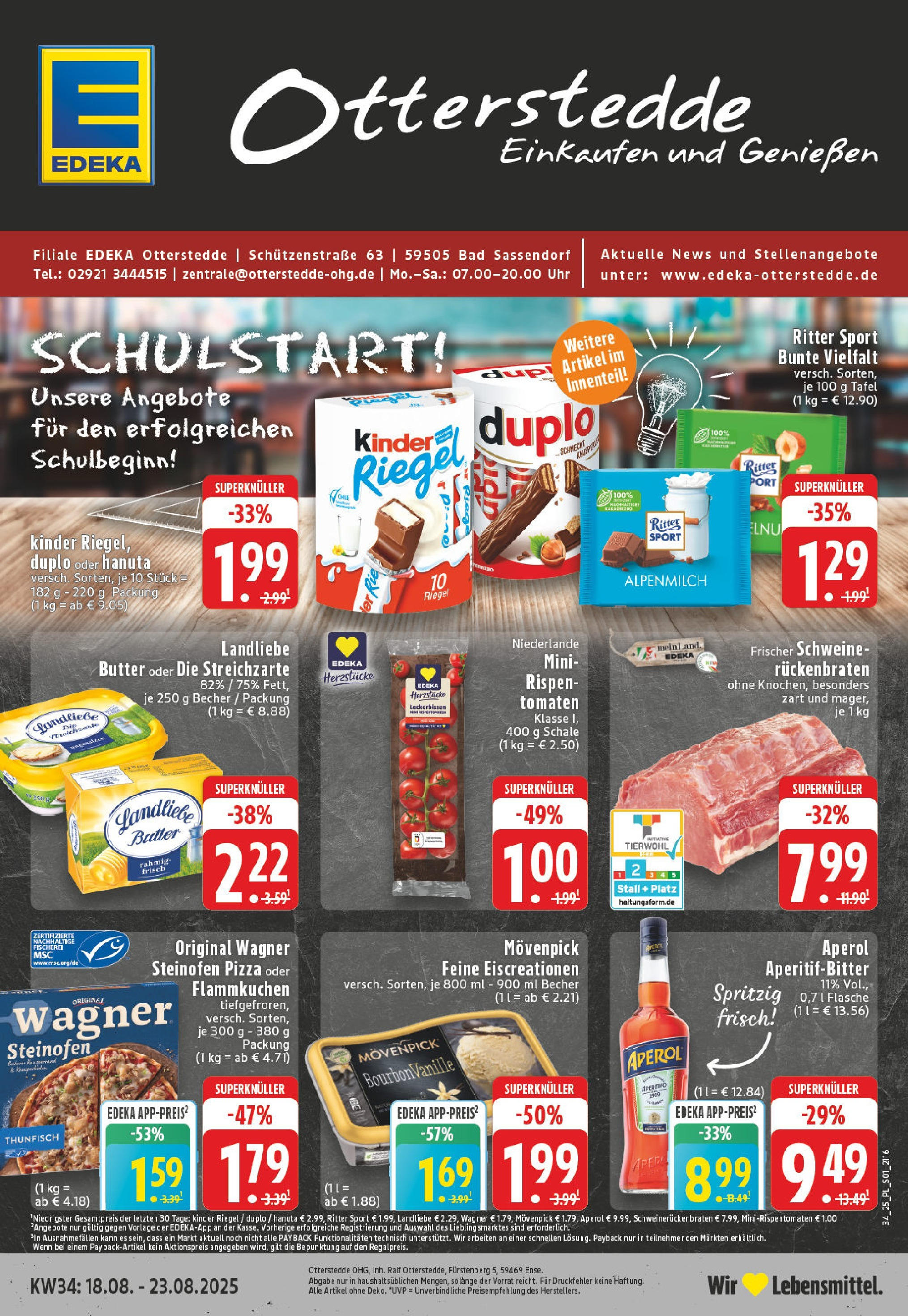 Edeka prospekt Bad Sassendorf	 (ab 17.08.2025) » Angebote Online | Seite: 1 | Produkte: Ritter sport, Bad, Kinder riegel, Pizza