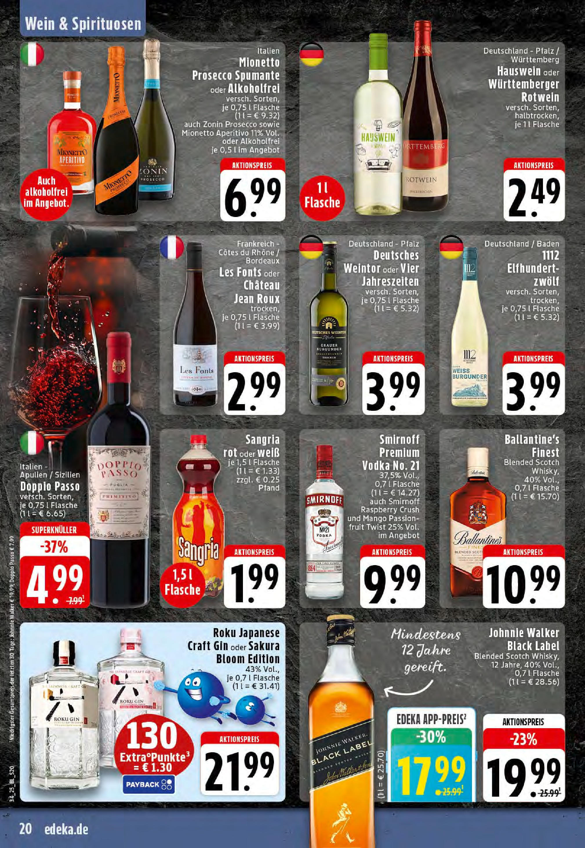Edeka prospekt Rheine	 (ab 17.08.2025) » Angebote Online | Seite: 20 | Produkte: Rotwein, Prosecco, Doppio Passo, Smirnoff