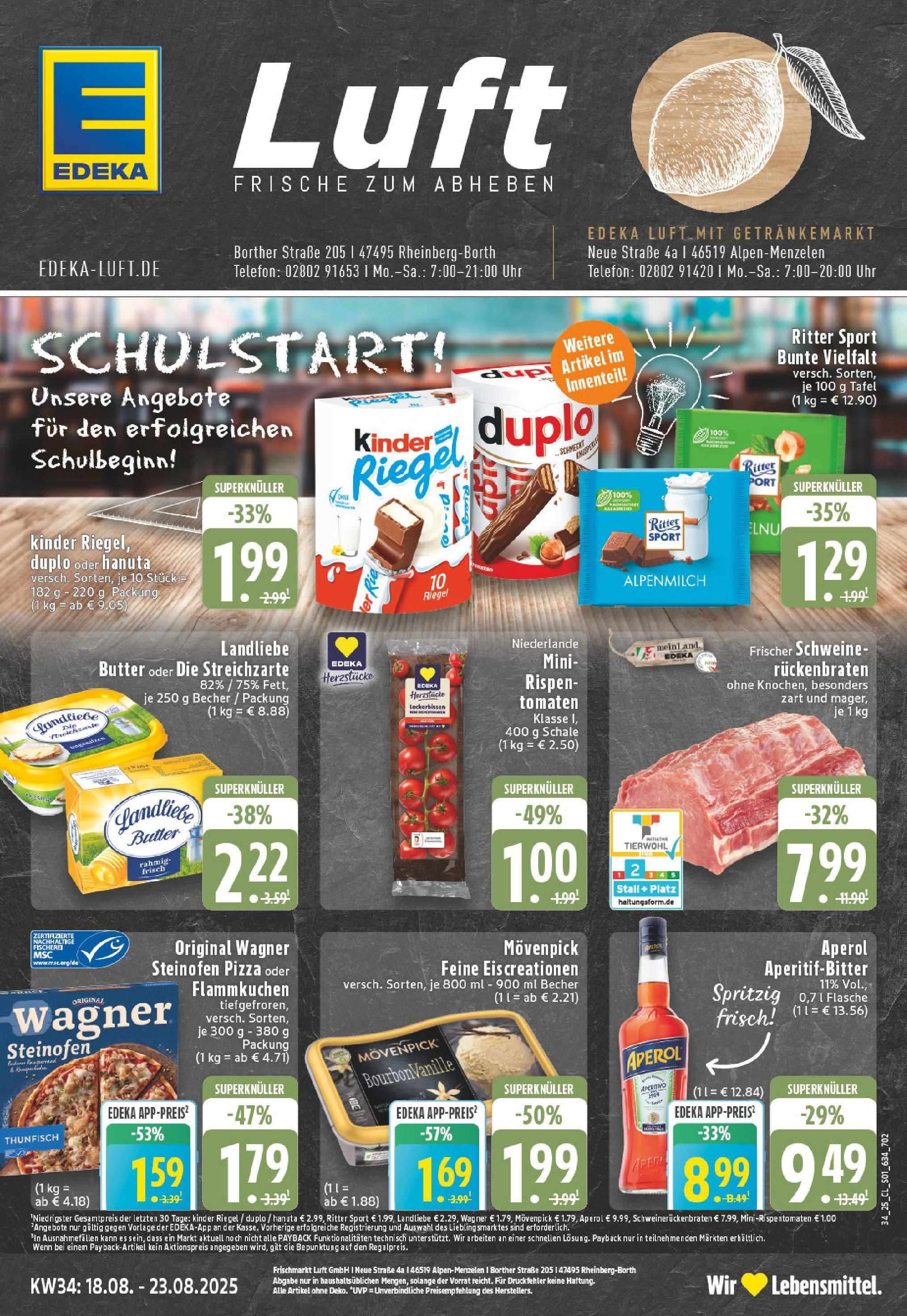 Edeka prospekt Rheinberg - Borth	 (ab 17.08.2025) » Angebote Online | Seite: 1 | Produkte: Butter, Landliebe butter, Kinder riegel, Telefon